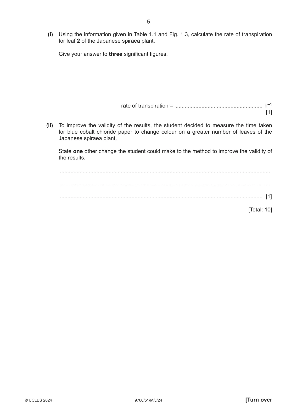 Cambridge A Level Biology 9700 2024 May/June Paper 5 · Variant 1 question paper, page 5 of 16