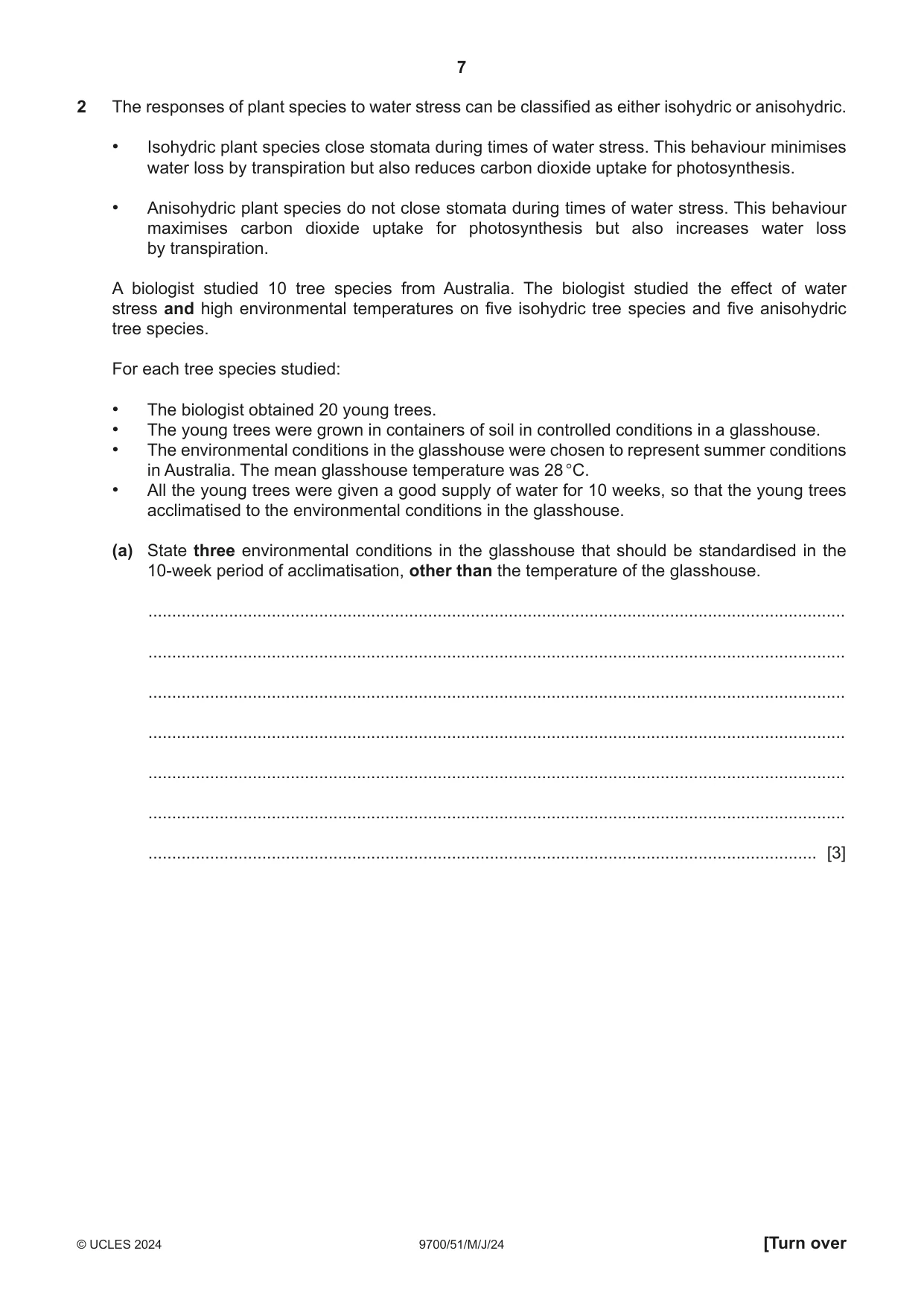 Cambridge A Level Biology 9700 2024 May/June Paper 5 · Variant 1 question paper, page 7 of 16