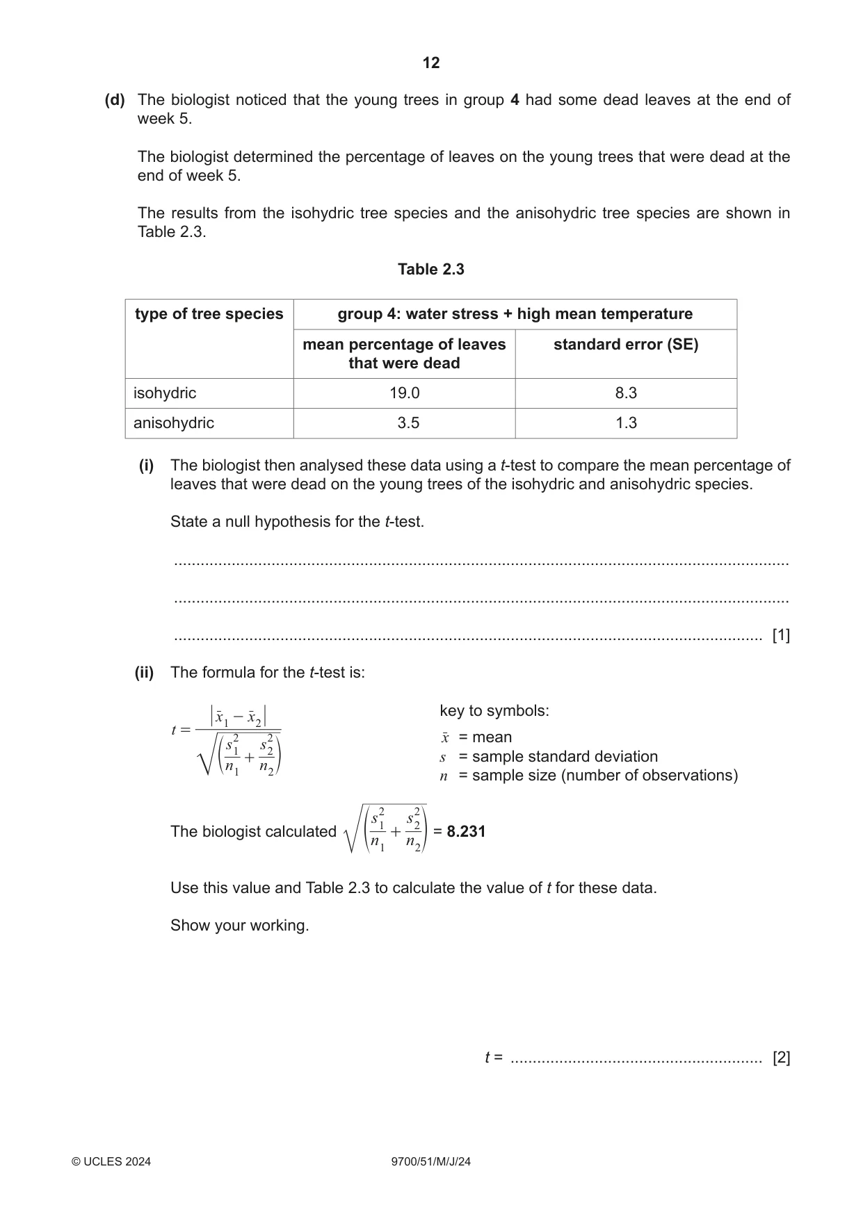 Cambridge A Level Biology 9700 2024 May/June Paper 5 · Variant 1 question paper, page 12 of 16