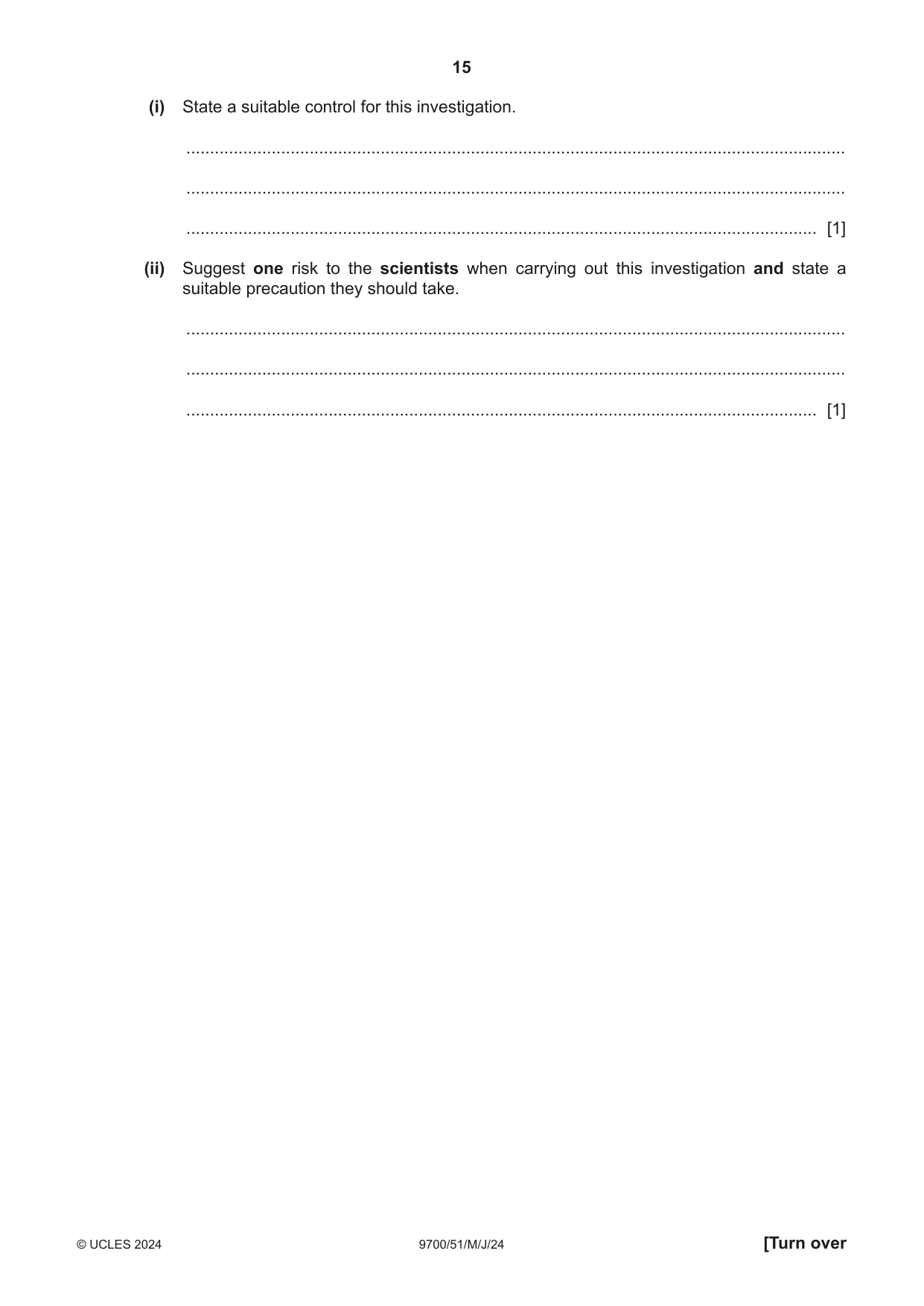 Cambridge A Level Biology 9700 2024 May/June Paper 5 · Variant 1 question paper, page 15 of 16