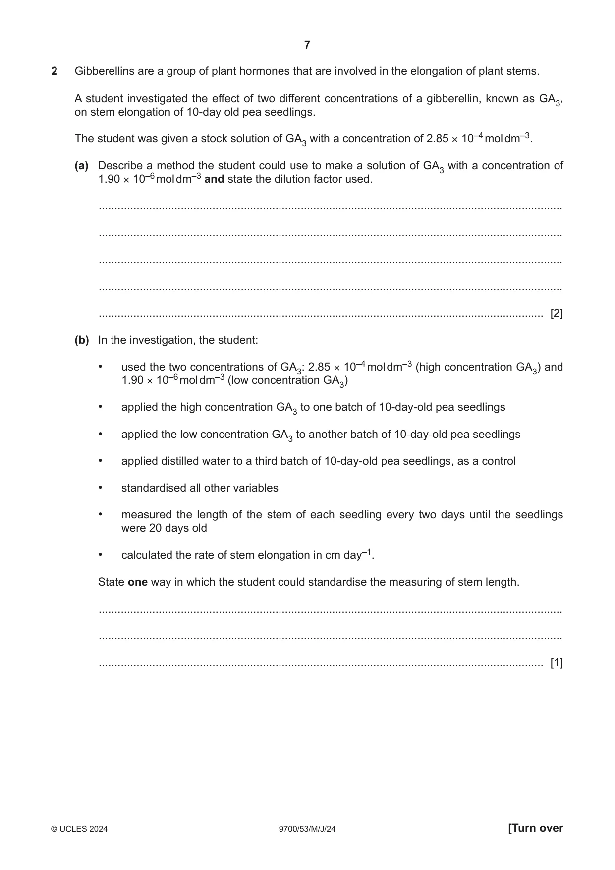 Cambridge A Level Biology 9700 2024 May/June Paper 5 · Variant 3 question paper, page 7 of 12