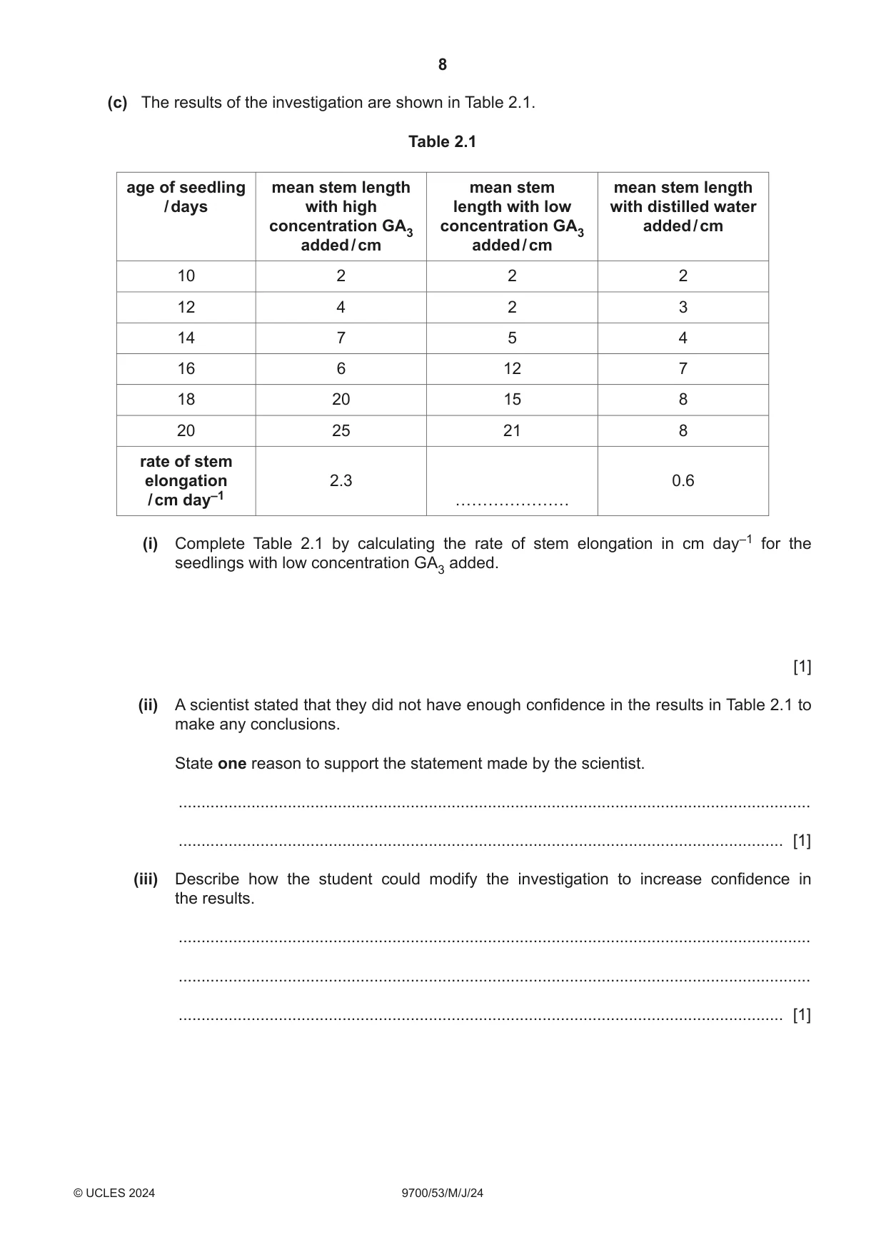 Cambridge A Level Biology 9700 2024 May/June Paper 5 · Variant 3 question paper, page 8 of 12