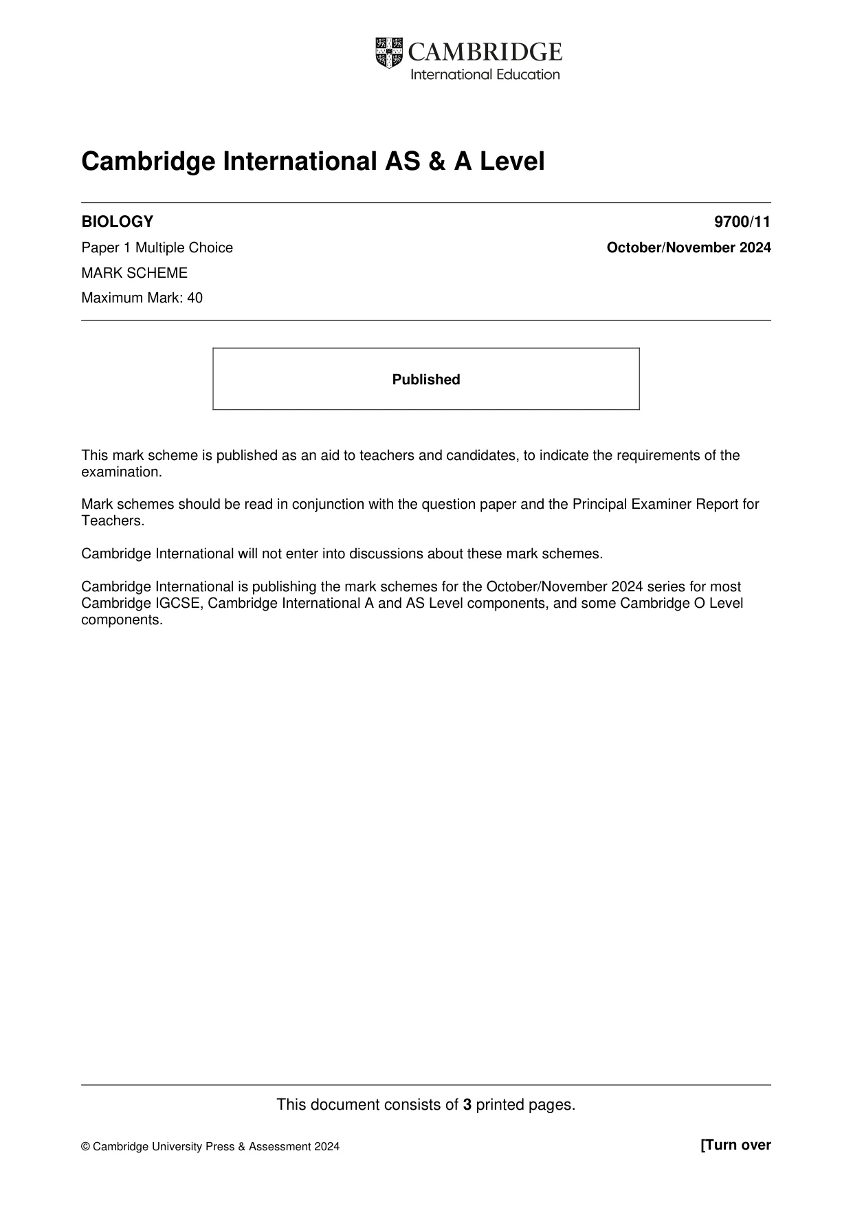 Mark scheme, page 1 of 3