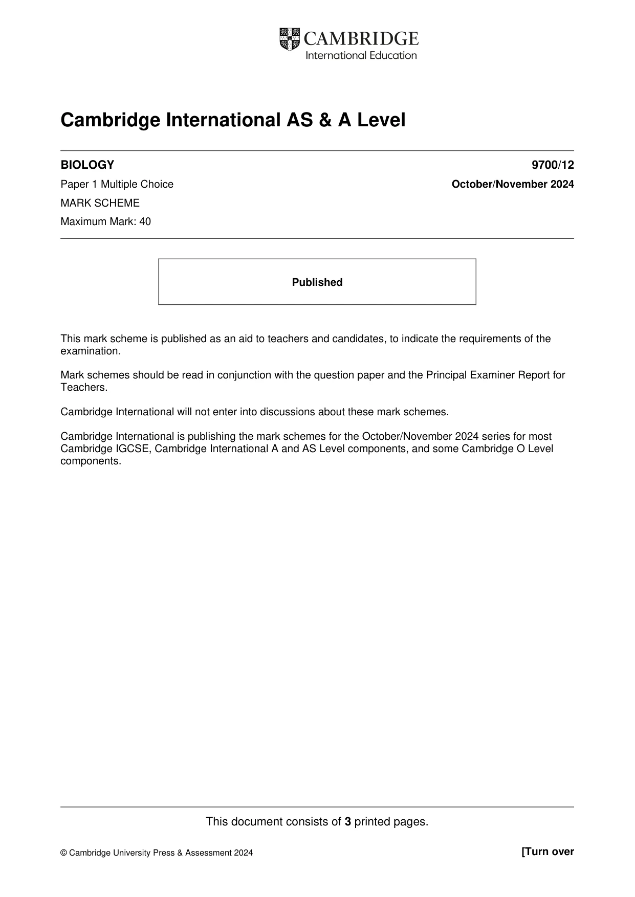 Mark scheme, page 1 of 3