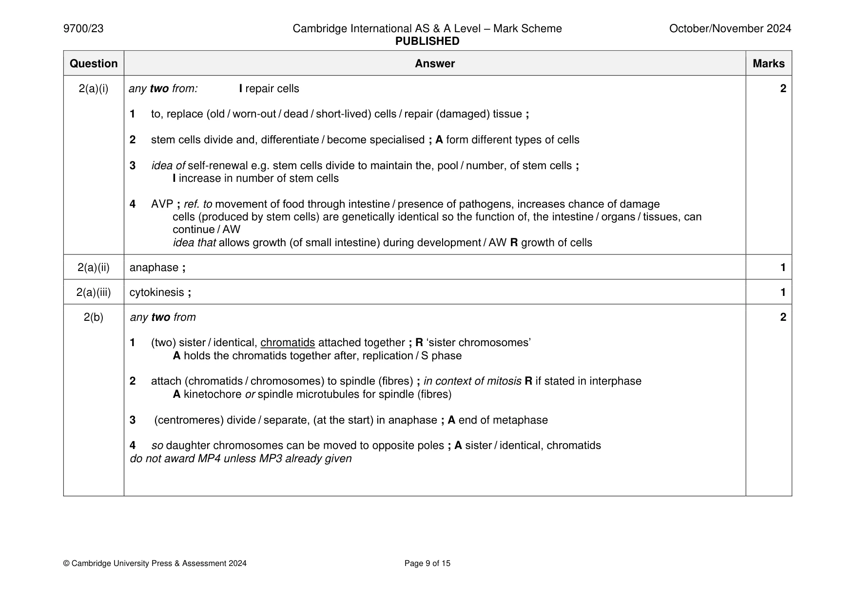 Mark scheme, page 9 of 15