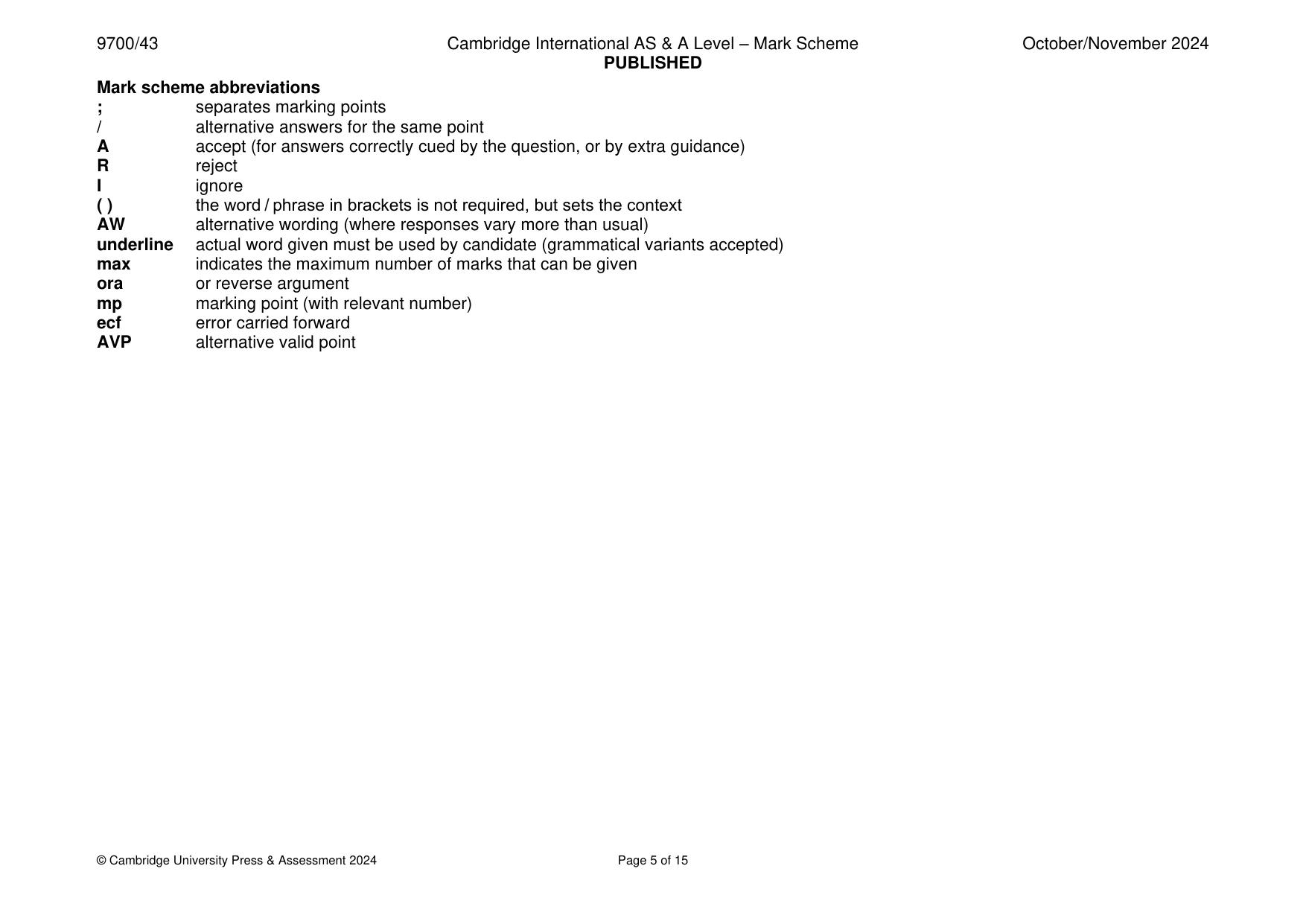 Mark scheme, page 5 of 15