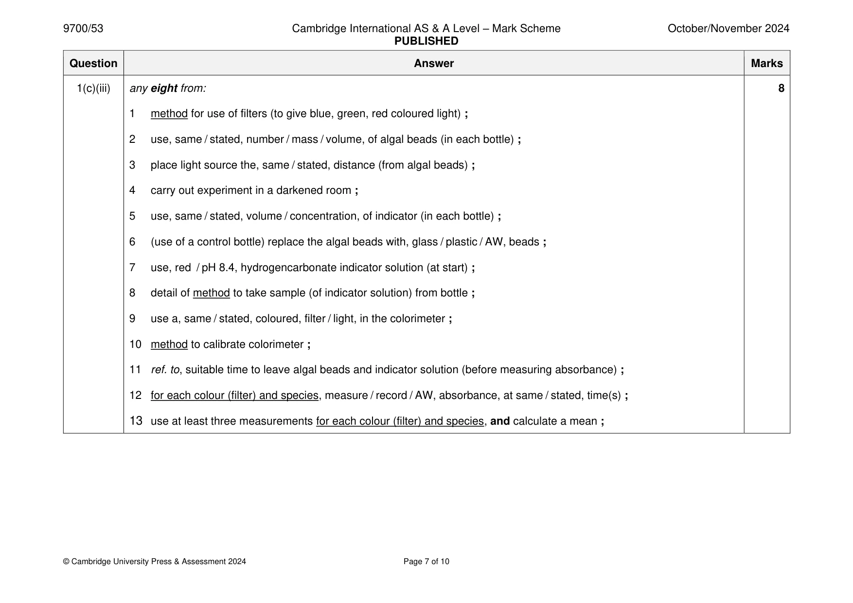 Mark scheme, page 7 of 10