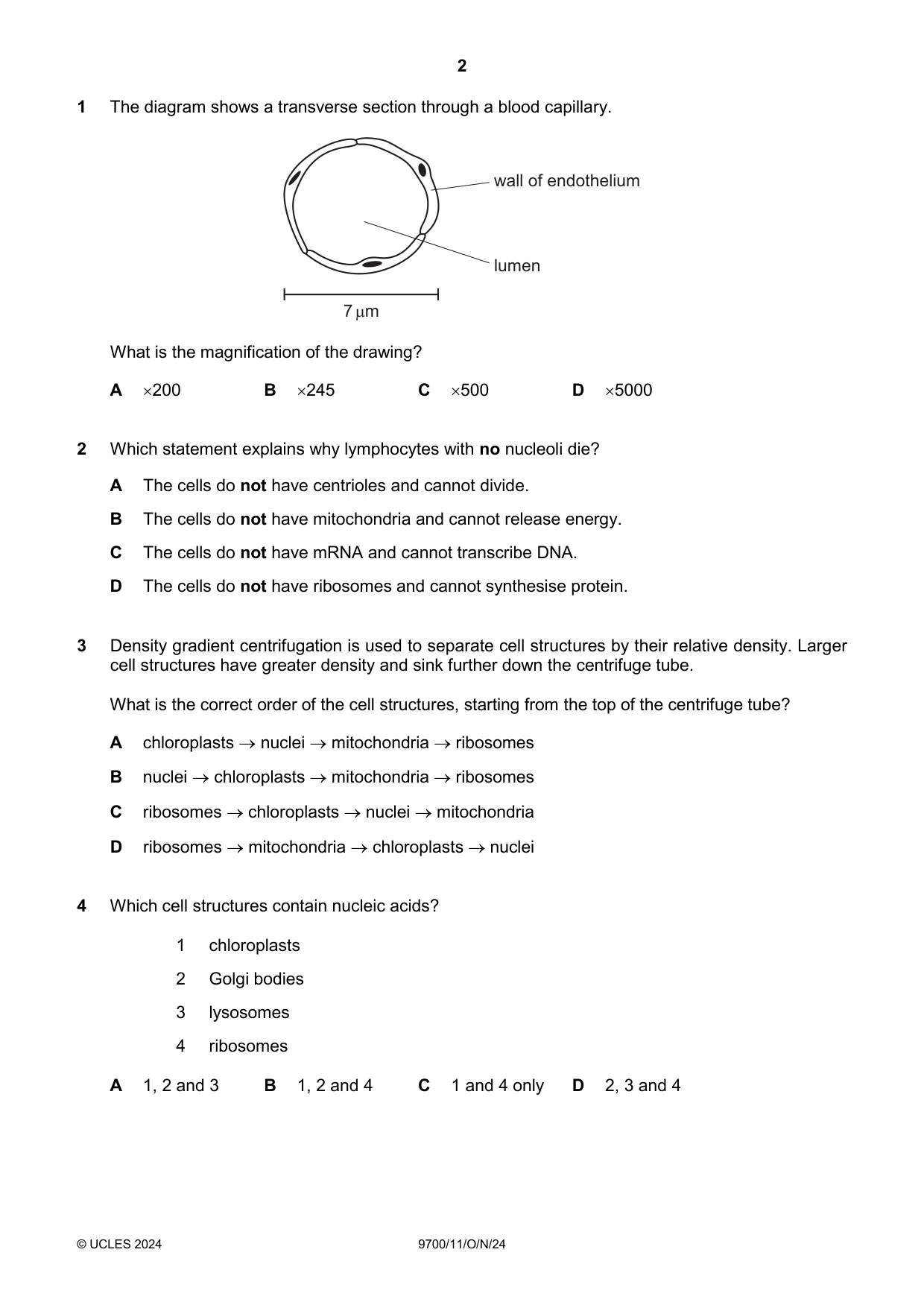Cambridge A Level Biology 9700 2024 Oct/Nov Paper 1 · Variant 1 question paper, page 2 of 20