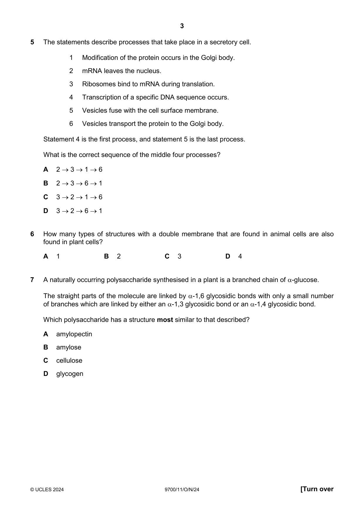 Cambridge A Level Biology 9700 2024 Oct/Nov Paper 1 · Variant 1 question paper, page 3 of 20