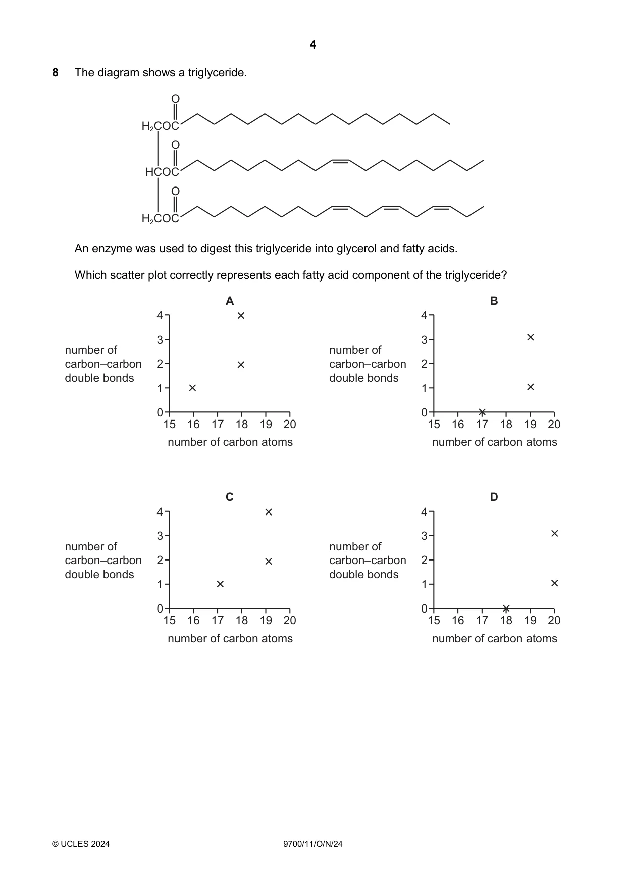 Cambridge A Level Biology 9700 2024 Oct/Nov Paper 1 · Variant 1 question paper, page 4 of 20