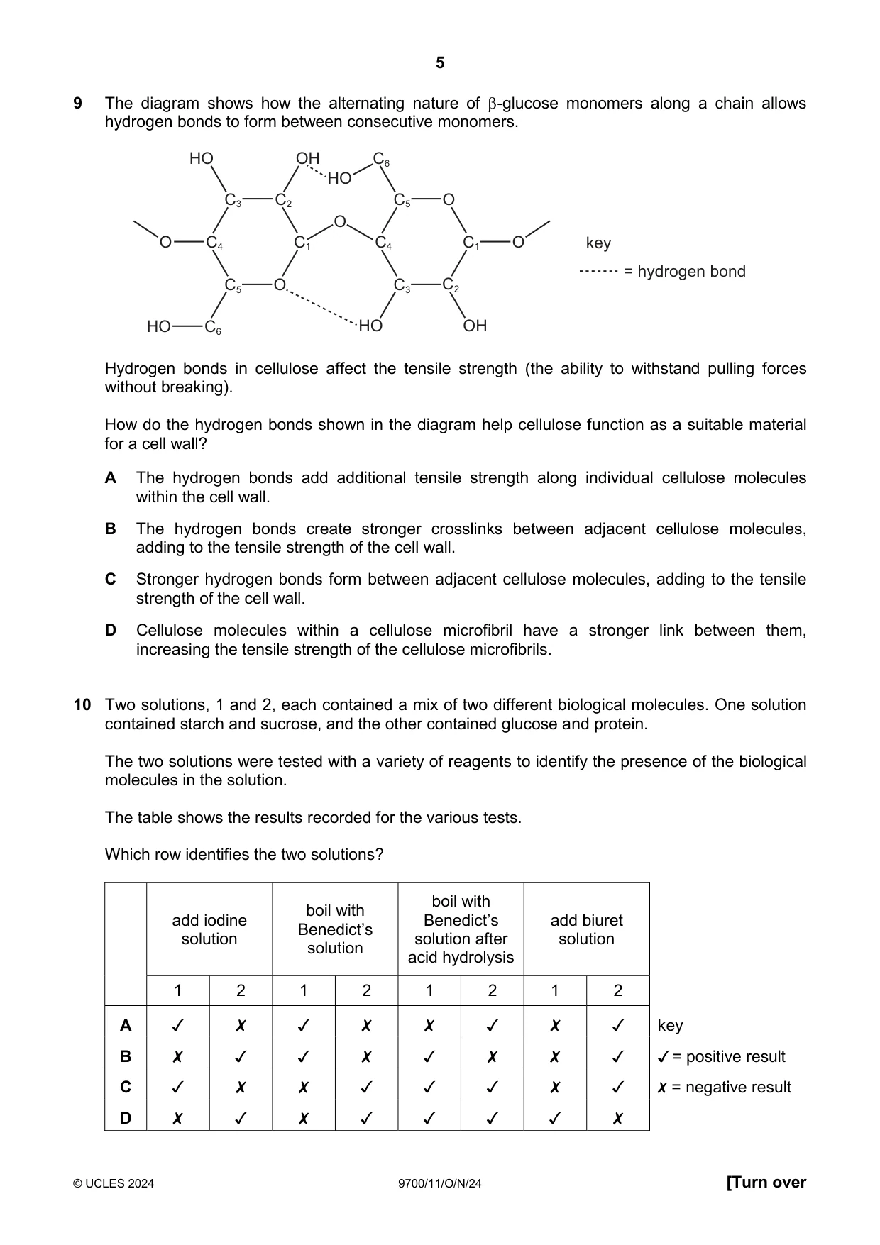 Cambridge A Level Biology 9700 2024 Oct/Nov Paper 1 · Variant 1 question paper, page 5 of 20