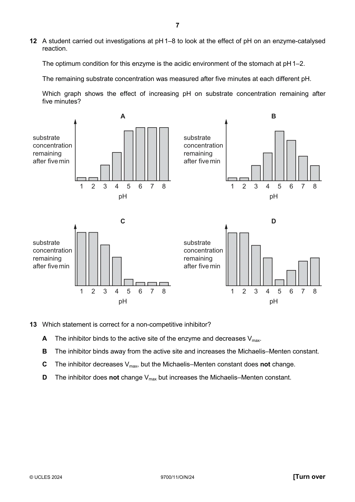 Cambridge A Level Biology 9700 2024 Oct/Nov Paper 1 · Variant 1 question paper, page 7 of 20
