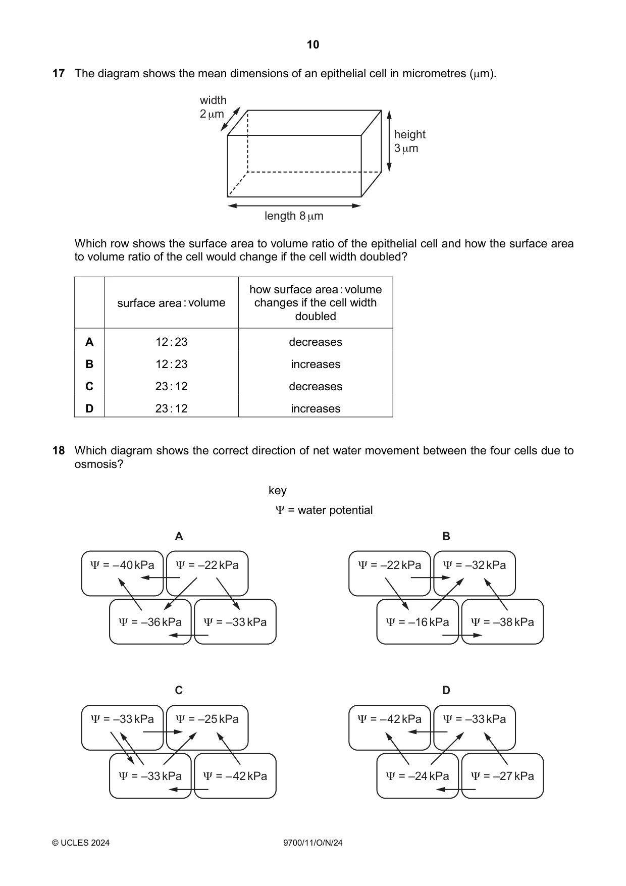 Cambridge A Level Biology 9700 2024 Oct/Nov Paper 1 · Variant 1 question paper, page 10 of 20