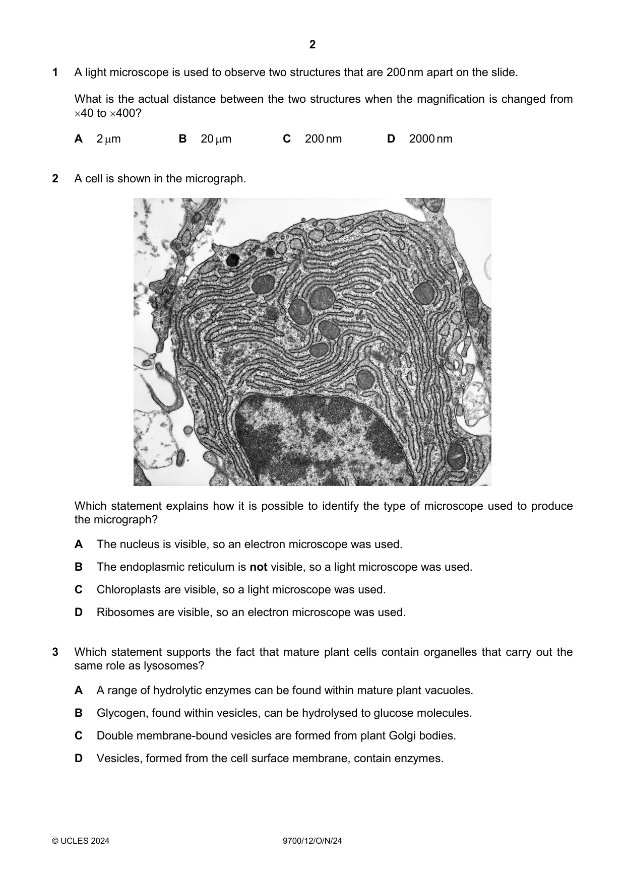 Cambridge A Level Biology 9700 2024 Oct/Nov Paper 1 · Variant 2 question paper, page 2 of 20