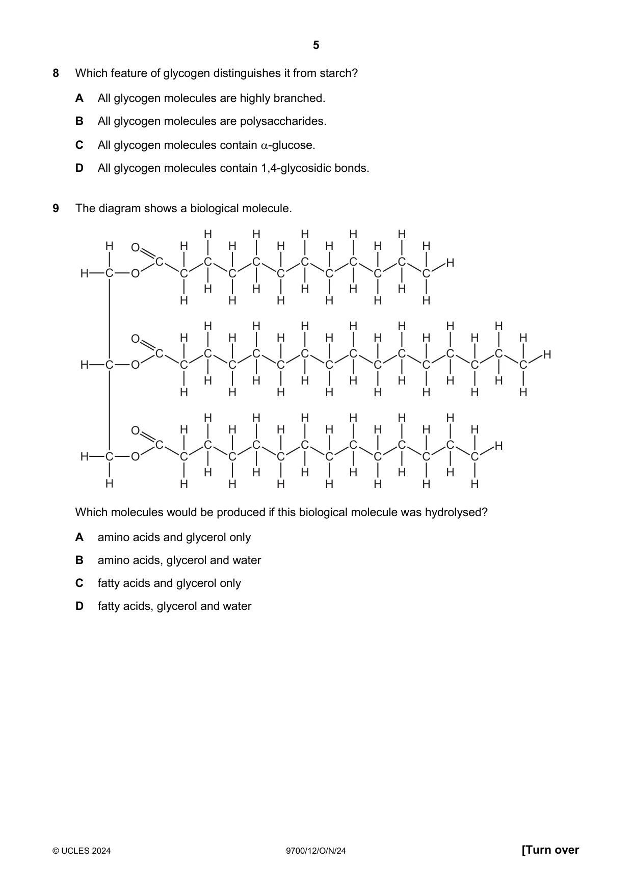 Cambridge A Level Biology 9700 2024 Oct/Nov Paper 1 · Variant 2 question paper, page 5 of 20