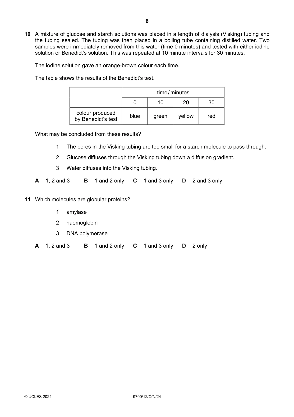 Cambridge A Level Biology 9700 2024 Oct/Nov Paper 1 · Variant 2 question paper, page 6 of 20