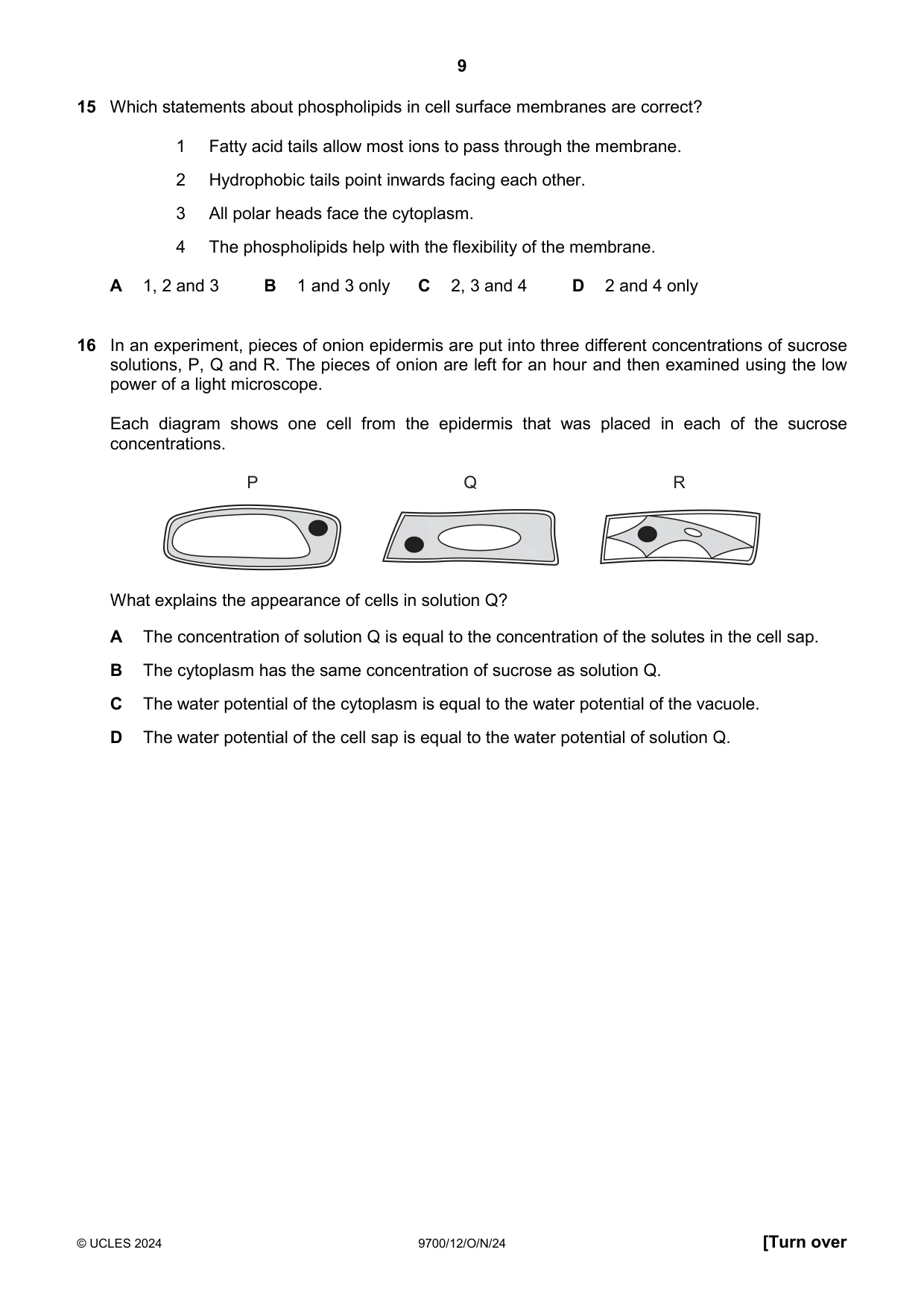 Cambridge A Level Biology 9700 2024 Oct/Nov Paper 1 · Variant 2 question paper, page 9 of 20
