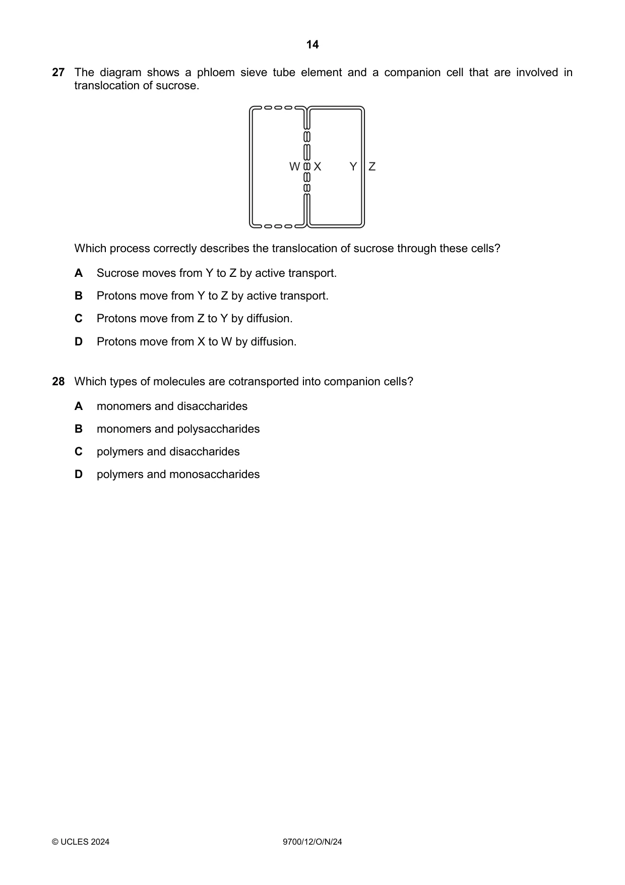 Cambridge A Level Biology 9700 2024 Oct/Nov Paper 1 · Variant 2 question paper, page 14 of 20