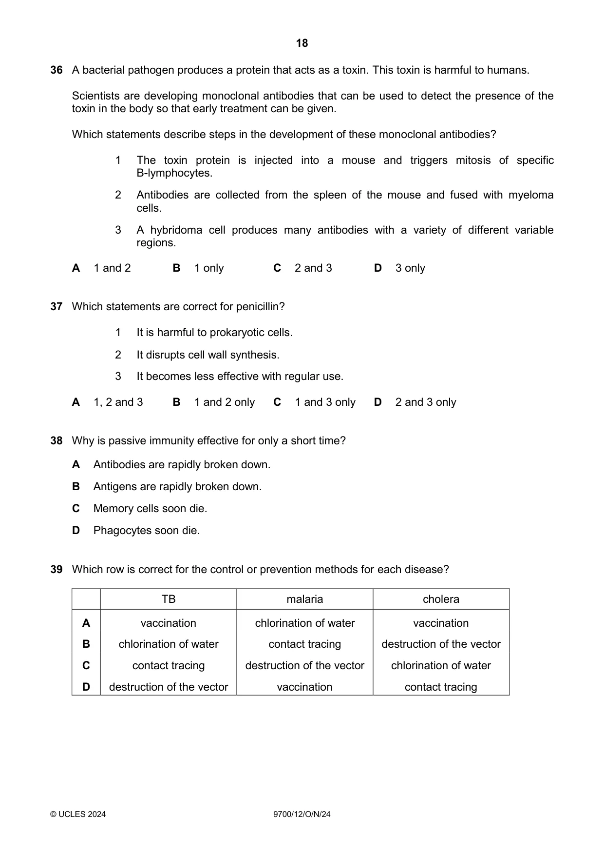 Cambridge A Level Biology 9700 2024 Oct/Nov Paper 1 · Variant 2 question paper, page 18 of 20