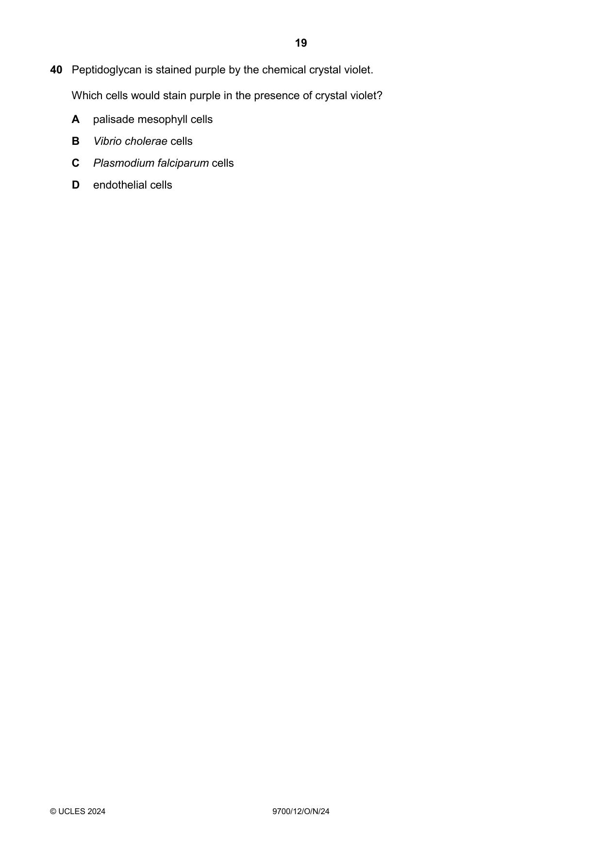 Cambridge A Level Biology 9700 2024 Oct/Nov Paper 1 · Variant 2 question paper, page 19 of 20