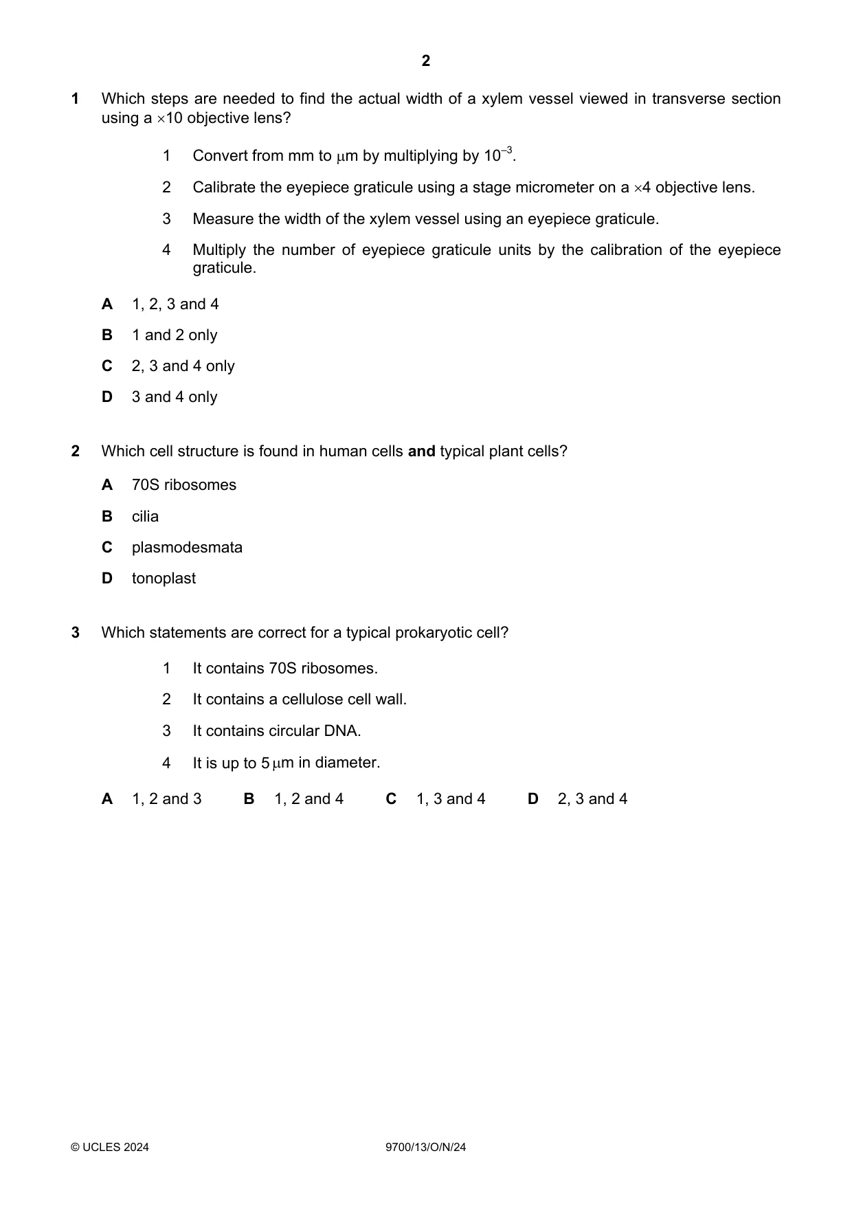 Cambridge A Level Biology 9700 2024 Oct/Nov Paper 1 · Variant 3 question paper, page 2 of 20