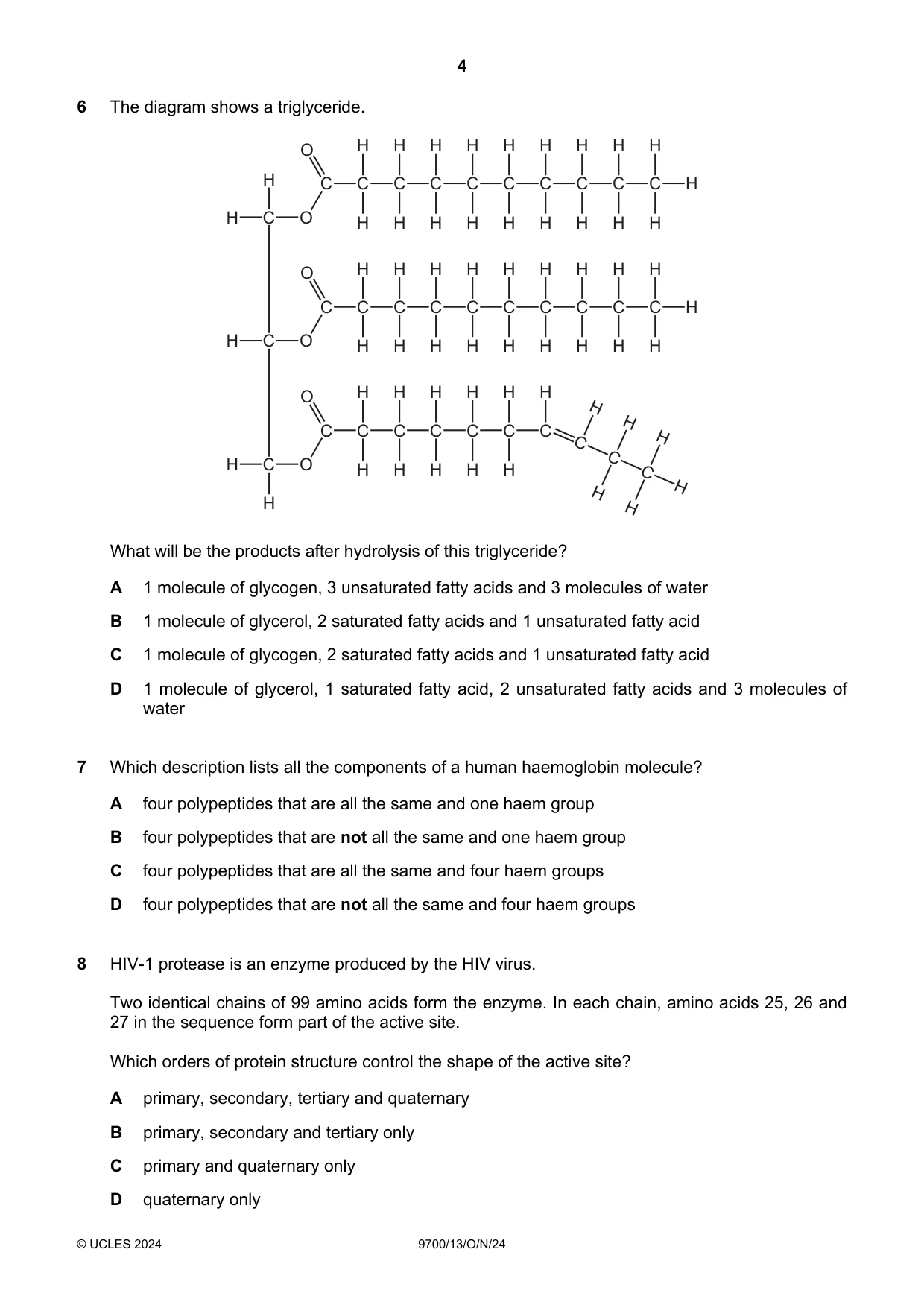 Cambridge A Level Biology 9700 2024 Oct/Nov Paper 1 · Variant 3 question paper, page 4 of 20