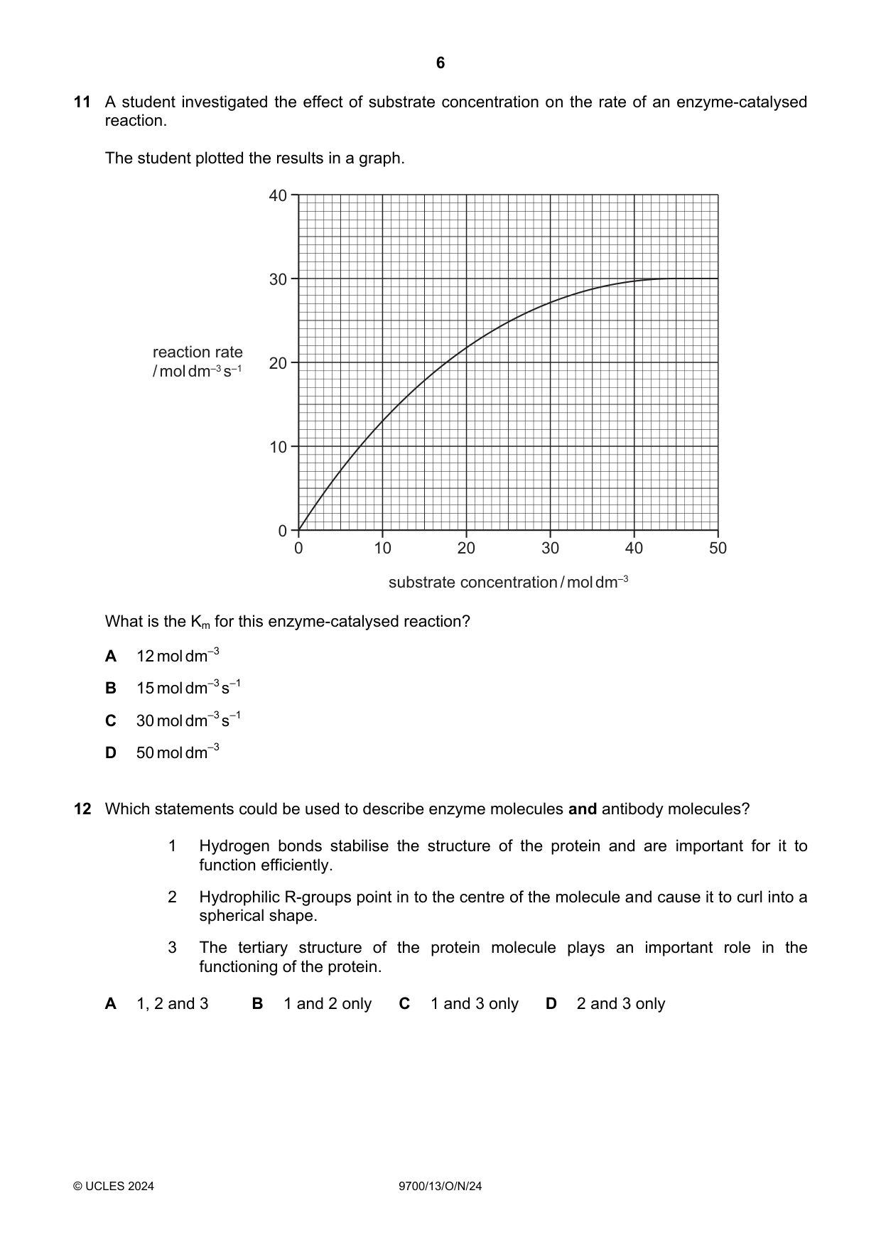 Cambridge A Level Biology 9700 2024 Oct/Nov Paper 1 · Variant 3 question paper, page 6 of 20