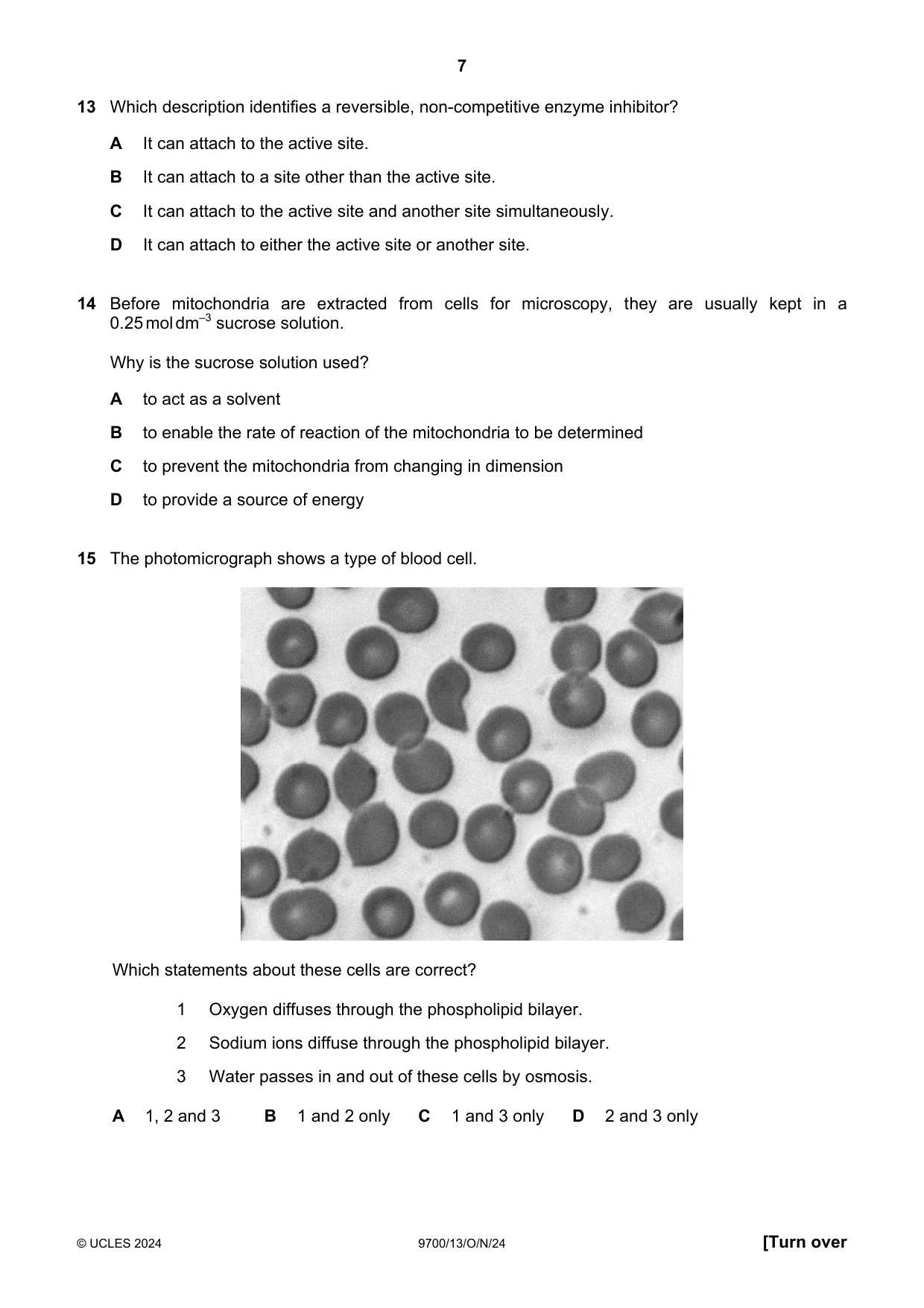 Cambridge A Level Biology 9700 2024 Oct/Nov Paper 1 · Variant 3 question paper, page 7 of 20