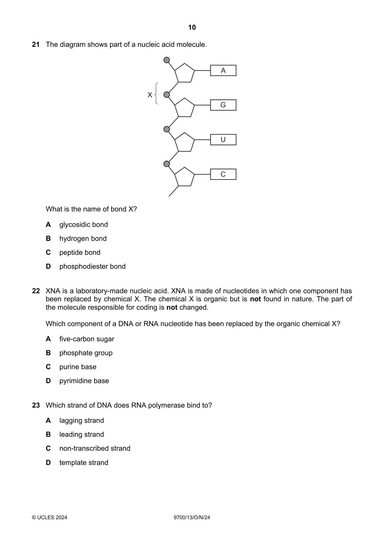 Cambridge A Level Biology 9700 2024 Oct/Nov Paper 1 · Variant 3 question paper, page 10 of 20
