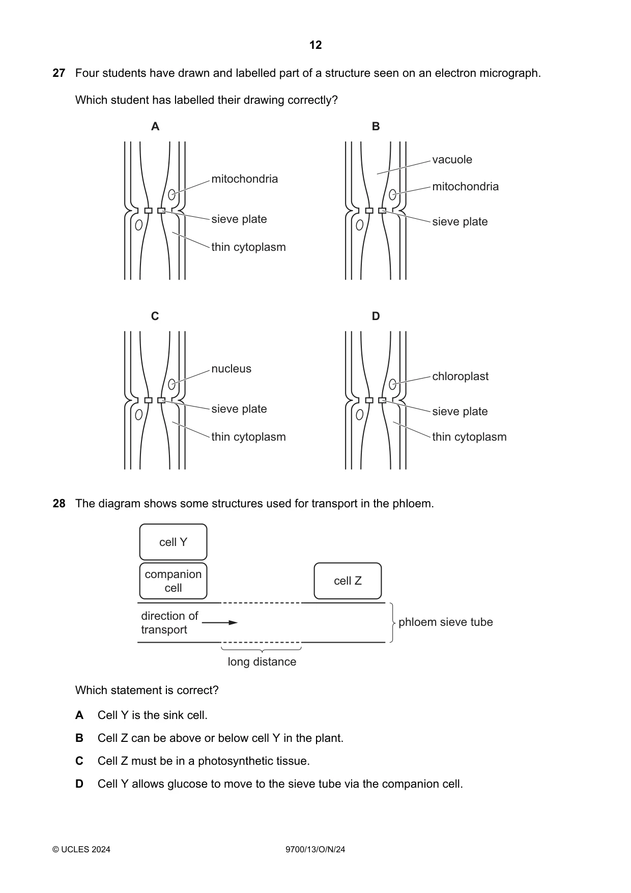 Cambridge A Level Biology 9700 2024 Oct/Nov Paper 1 · Variant 3 question paper, page 12 of 20