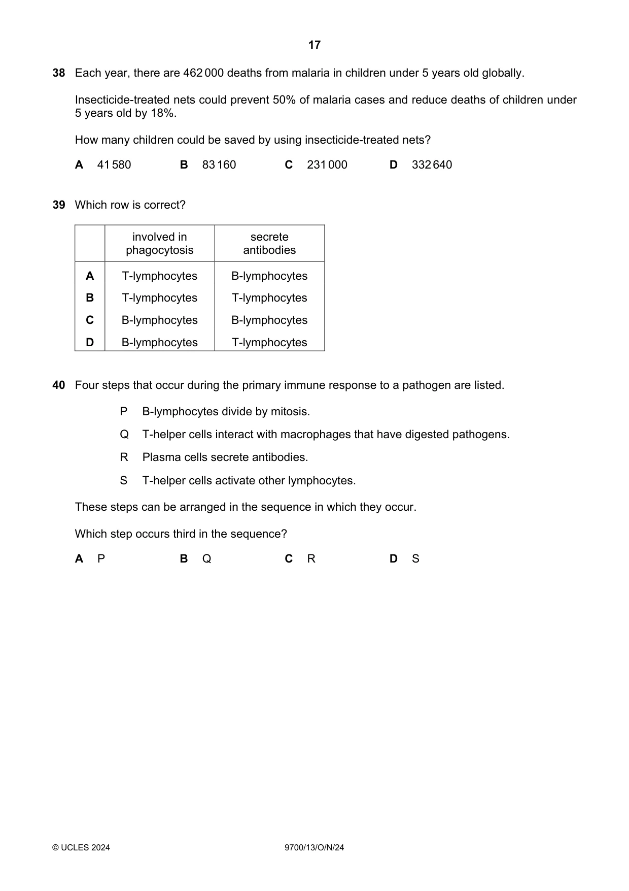 Cambridge A Level Biology 9700 2024 Oct/Nov Paper 1 · Variant 3 question paper, page 17 of 20
