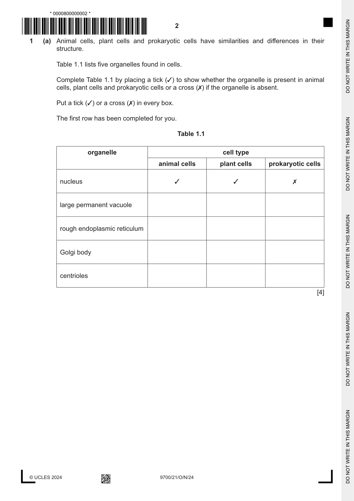 Cambridge A Level Biology 9700 2024 Oct/Nov Paper 2 · Variant 1 question paper, page 2 of 24