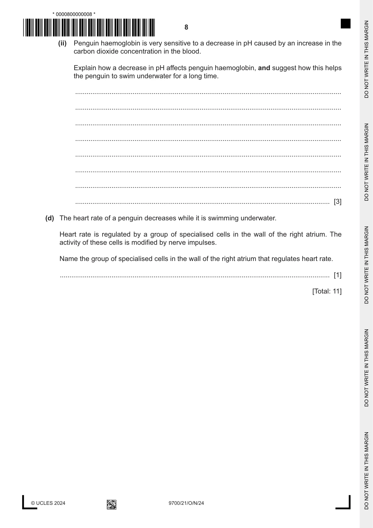 Cambridge A Level Biology 9700 2024 Oct/Nov Paper 2 · Variant 1 question paper, page 8 of 24