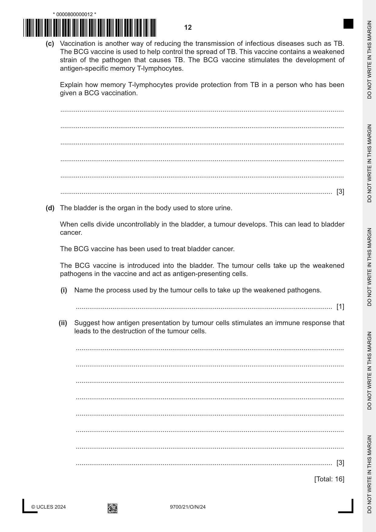 Cambridge A Level Biology 9700 2024 Oct/Nov Paper 2 · Variant 1 question paper, page 12 of 24