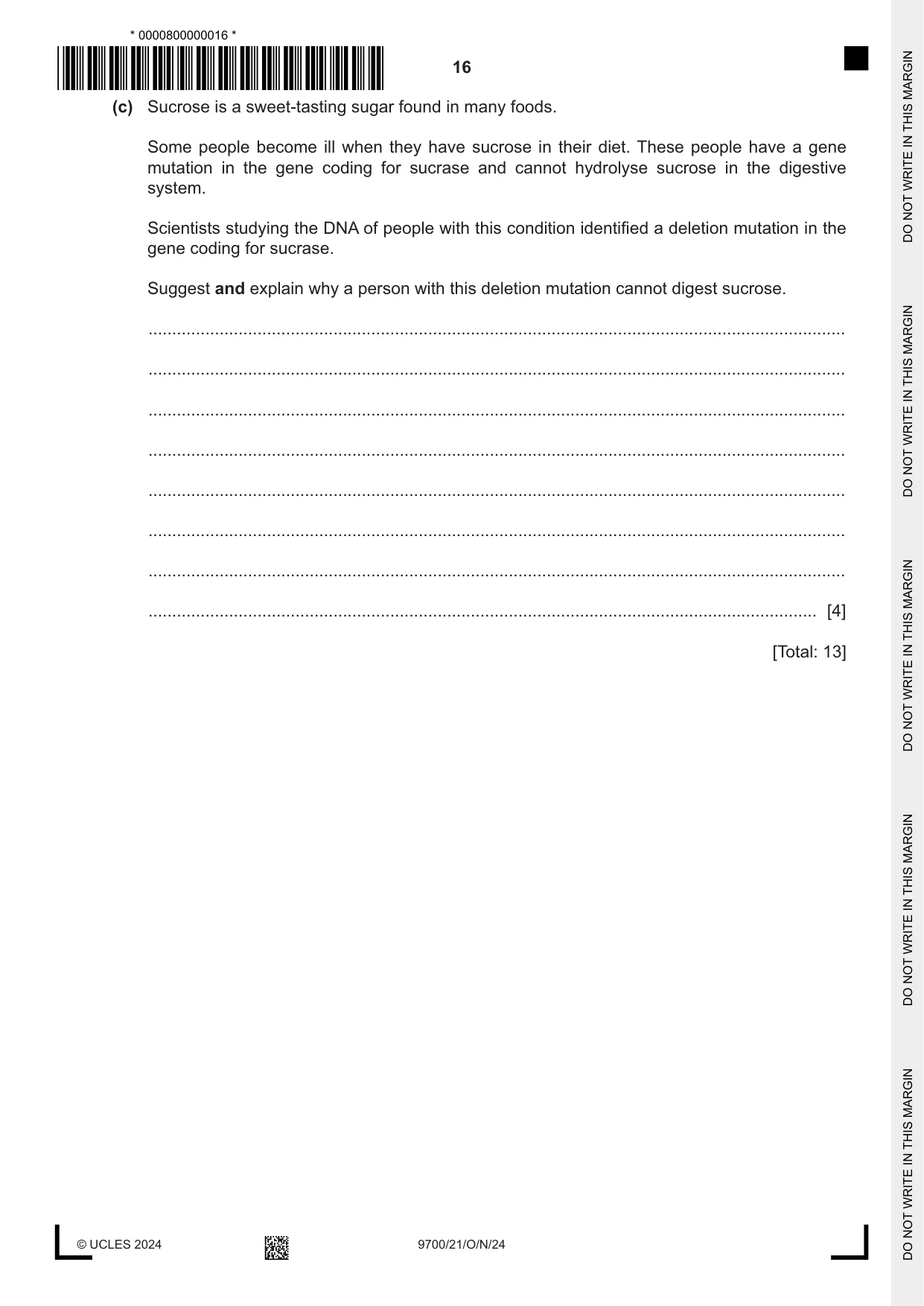 Cambridge A Level Biology 9700 2024 Oct/Nov Paper 2 · Variant 1 question paper, page 16 of 24
