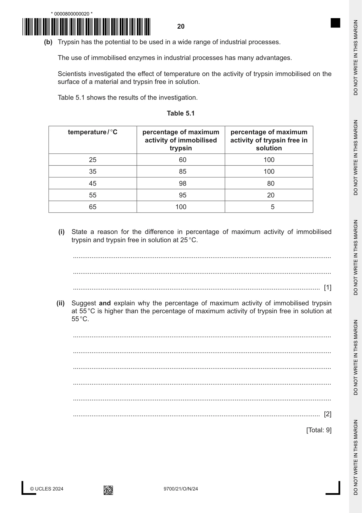 Cambridge A Level Biology 9700 2024 Oct/Nov Paper 2 · Variant 1 question paper, page 20 of 24
