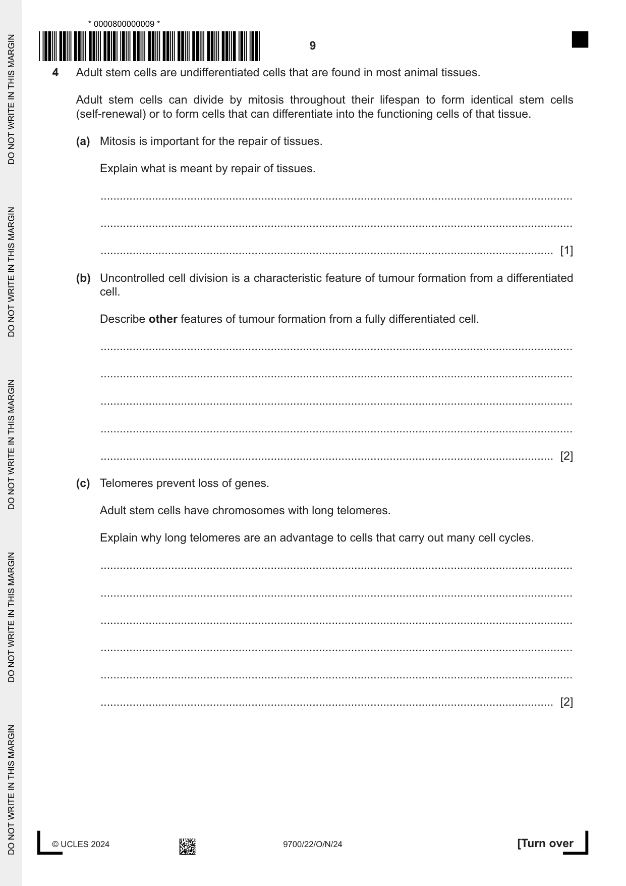 Cambridge A Level Biology 9700 2024 Oct/Nov Paper 2 · Variant 2 question paper, page 9 of 16