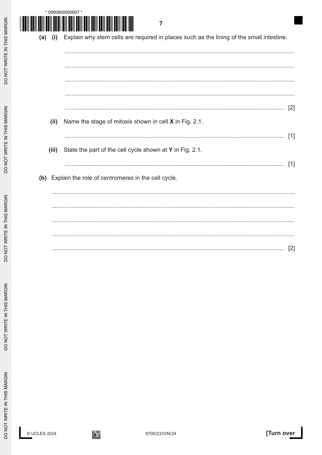 Cambridge A Level Biology 9700 2024 Oct/Nov Paper 2 · Variant 3 question paper, page 7 of 20