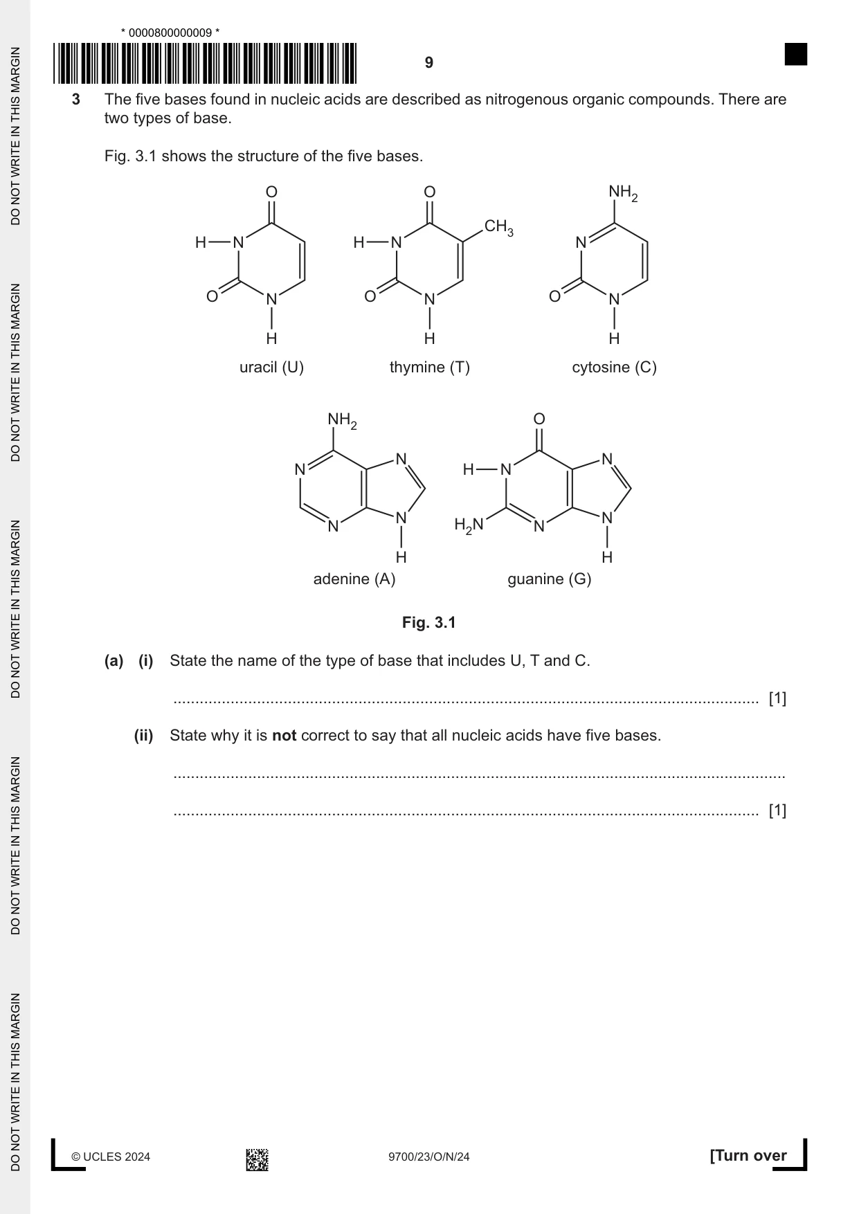 Cambridge A Level Biology 9700 2024 Oct/Nov Paper 2 · Variant 3 question paper, page 9 of 20
