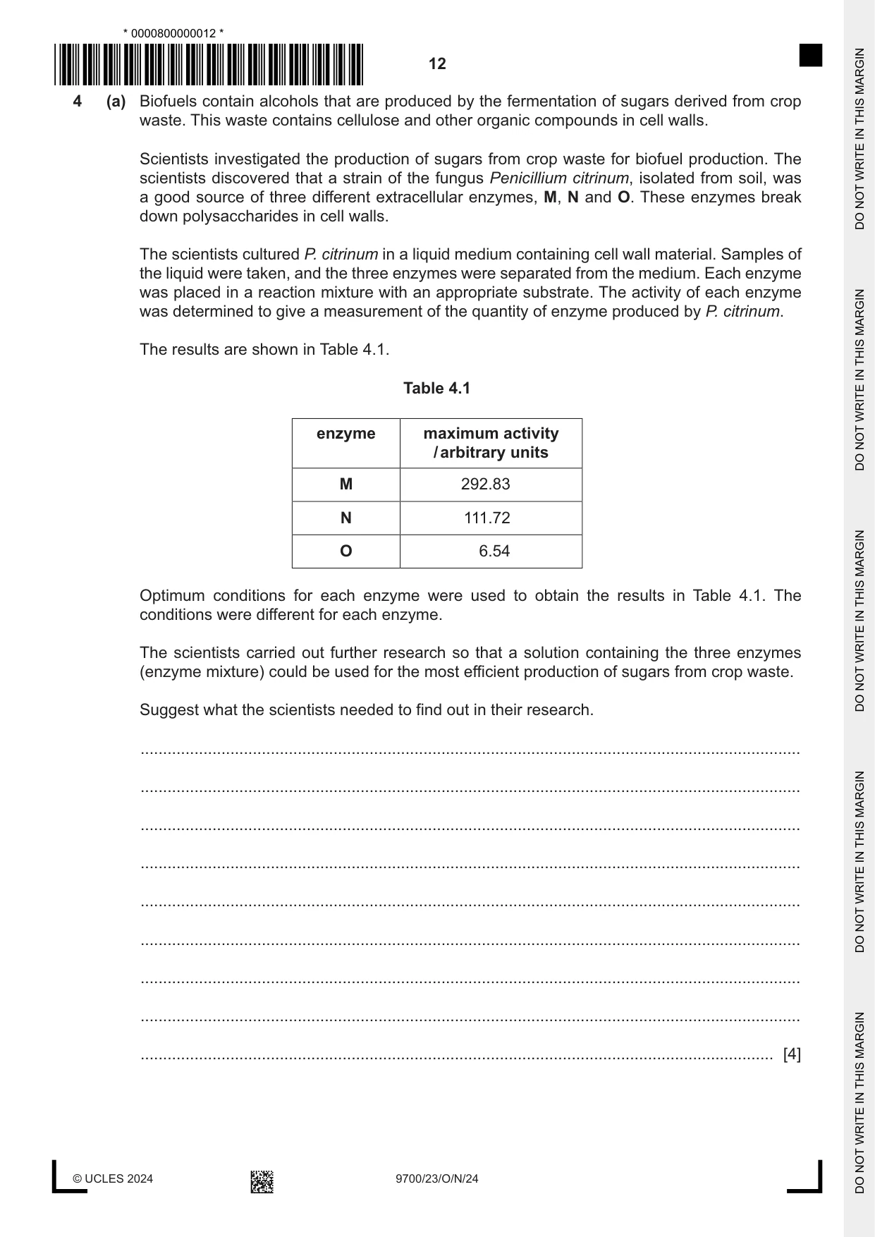 Cambridge A Level Biology 9700 2024 Oct/Nov Paper 2 · Variant 3 question paper, page 12 of 20