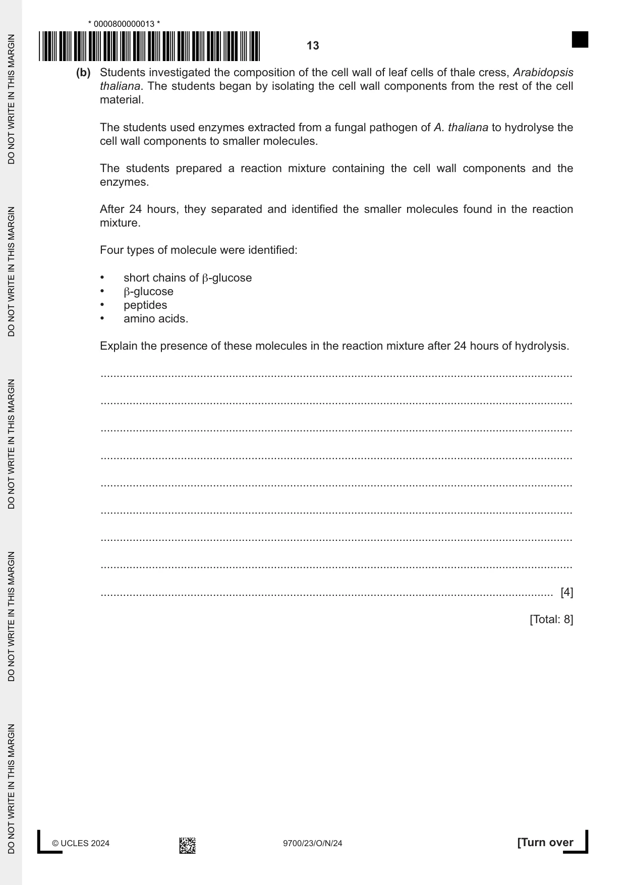 Cambridge A Level Biology 9700 2024 Oct/Nov Paper 2 · Variant 3 question paper, page 13 of 20