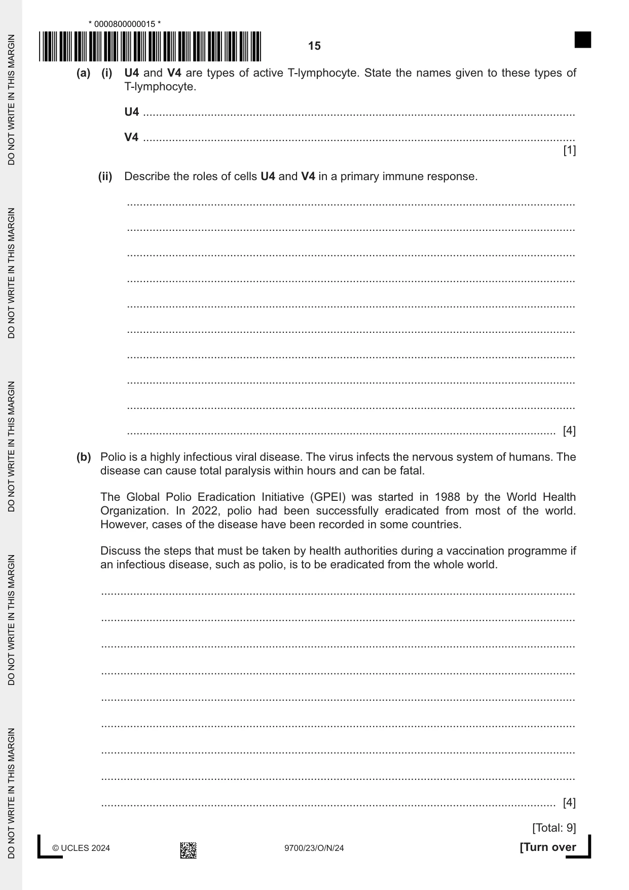 Cambridge A Level Biology 9700 2024 Oct/Nov Paper 2 · Variant 3 question paper, page 15 of 20