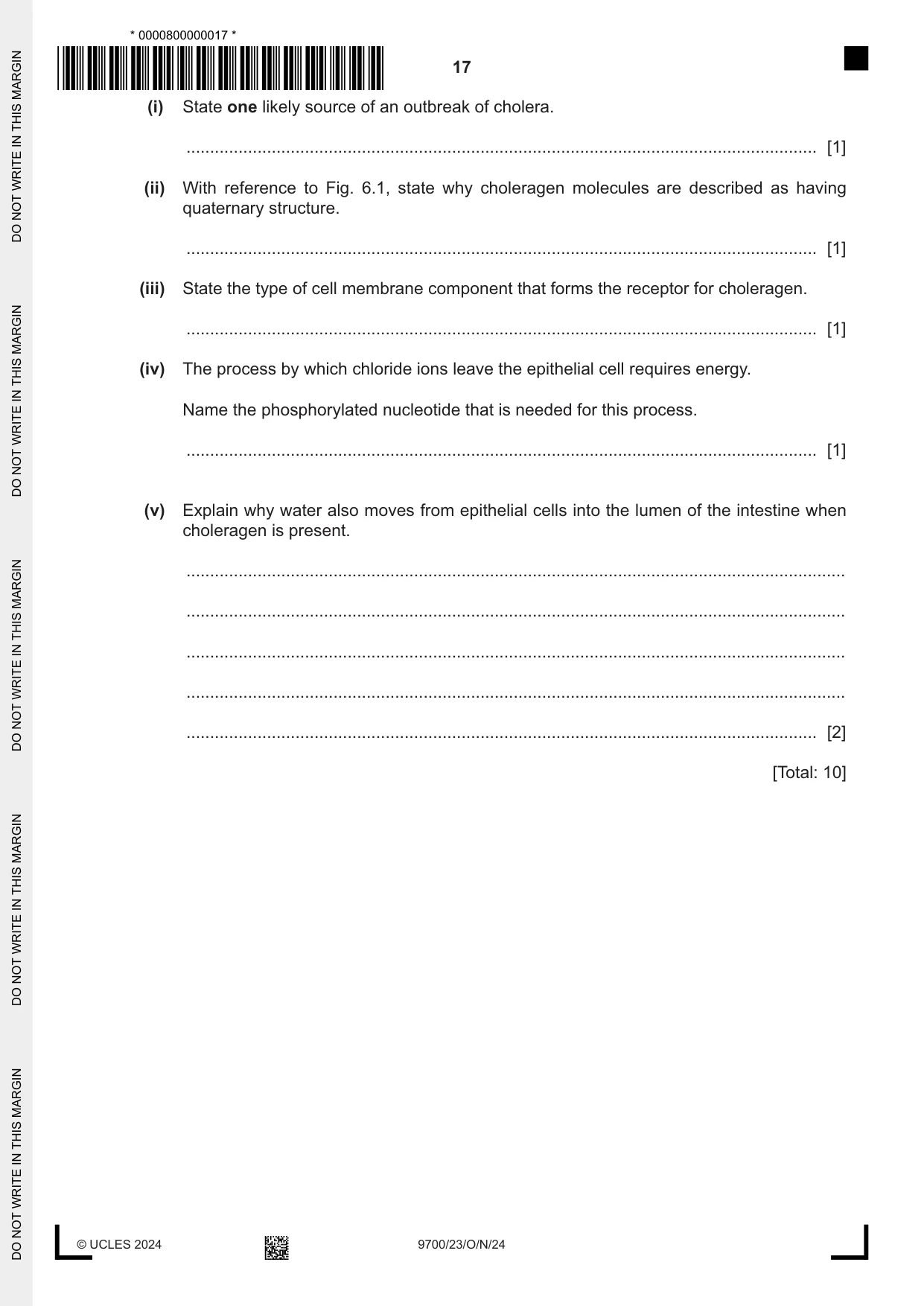 Cambridge A Level Biology 9700 2024 Oct/Nov Paper 2 · Variant 3 question paper, page 17 of 20