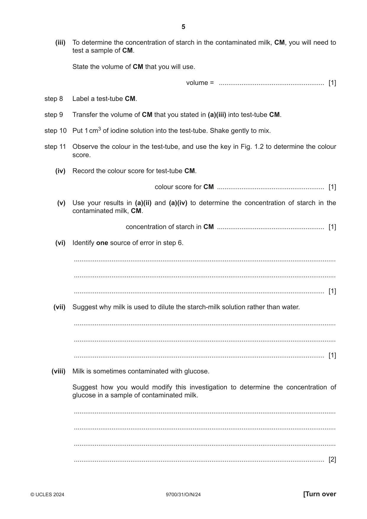 Cambridge A Level Biology 9700 2024 Oct/Nov Paper 3 · Variant 1 question paper, page 5 of 12