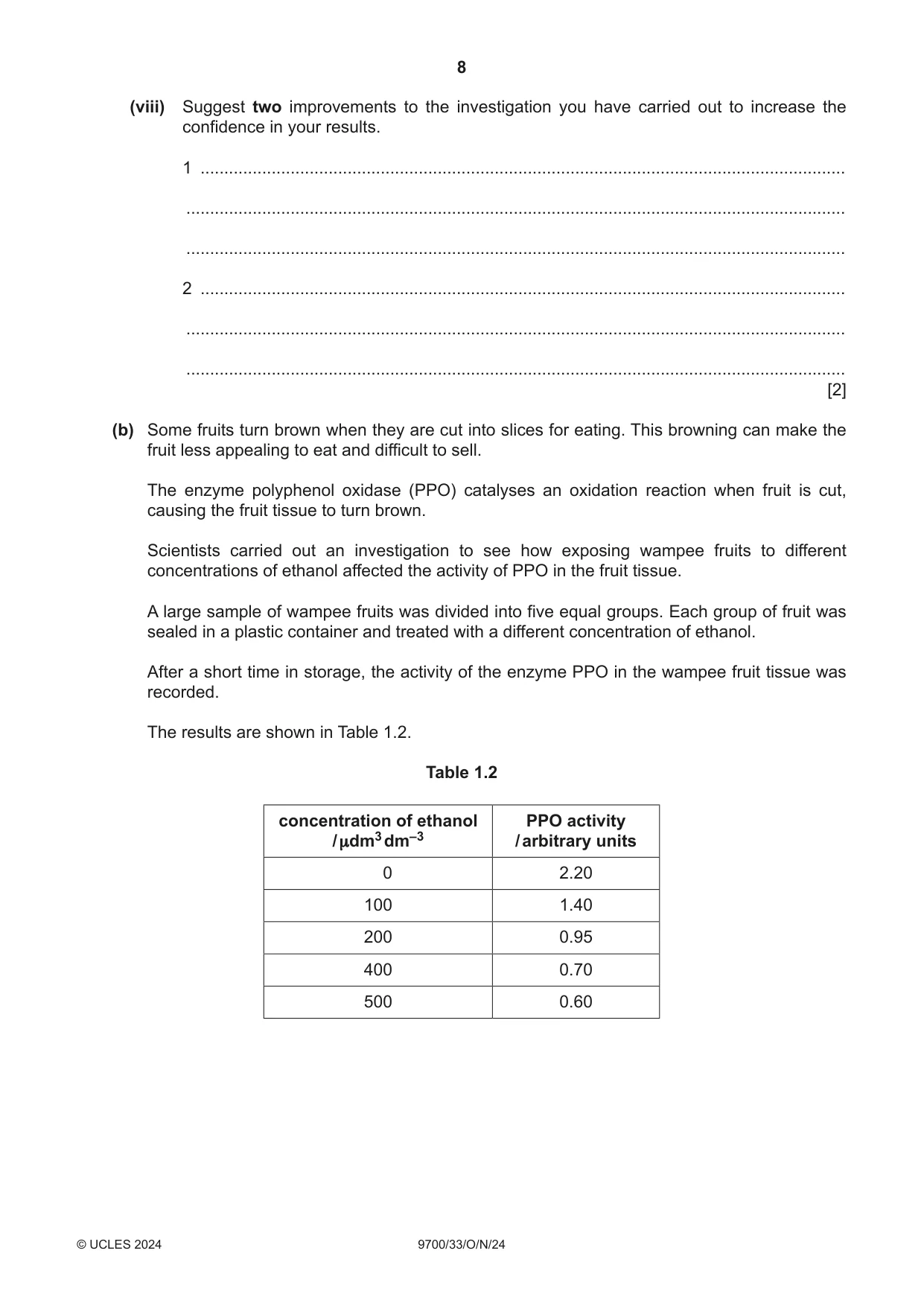 Cambridge A Level Biology 9700 2024 Oct/Nov Paper 3 · Variant 3 question paper, page 8 of 16