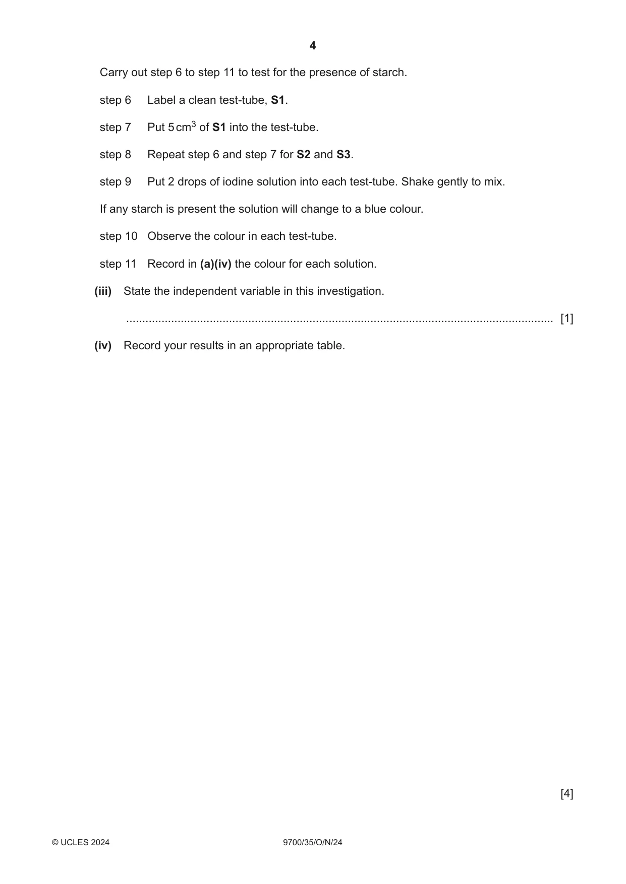 Cambridge A Level Biology 9700 2024 Oct/Nov Paper 3 · Variant 5 question paper, page 4 of 12