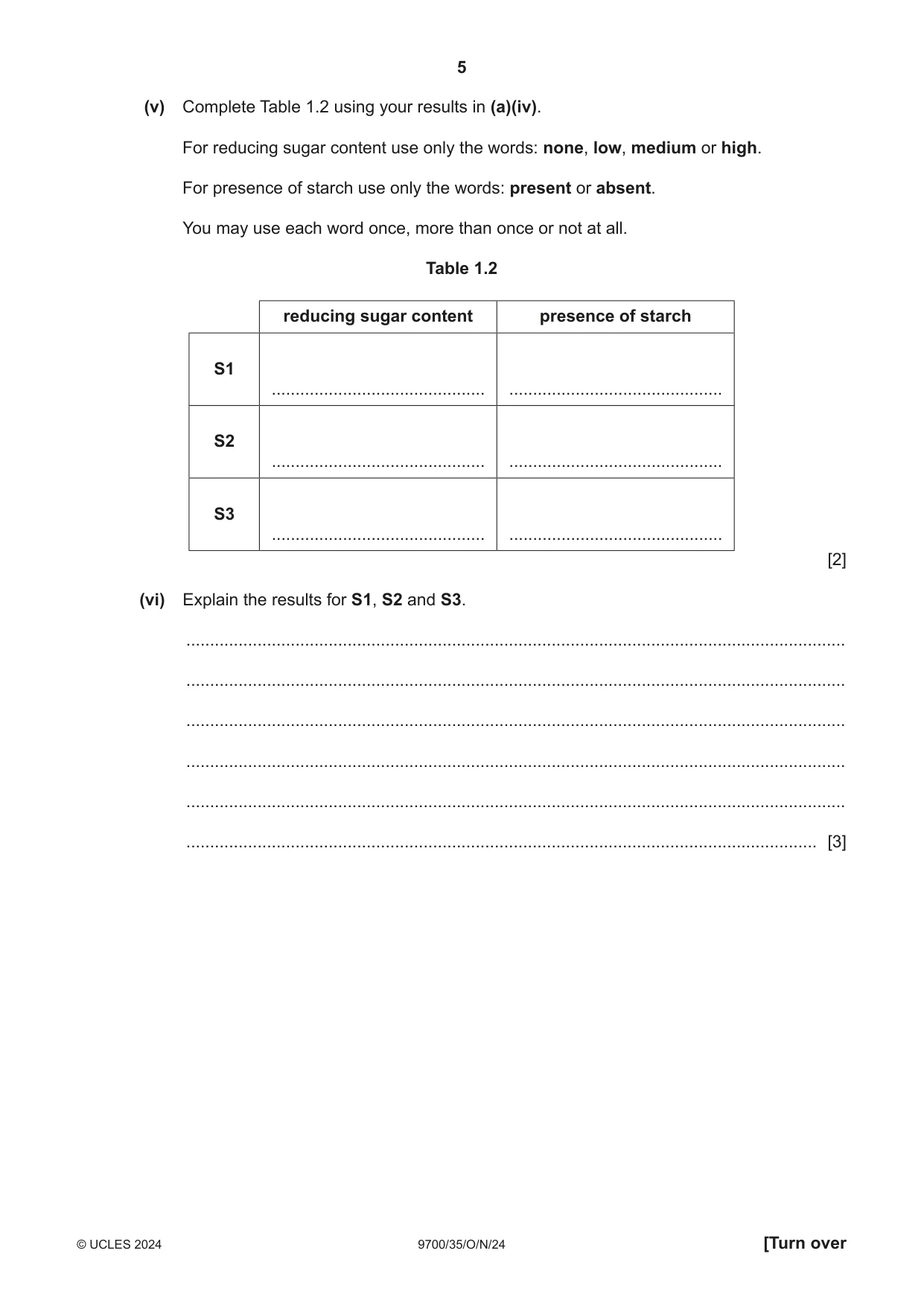 Cambridge A Level Biology 9700 2024 Oct/Nov Paper 3 · Variant 5 question paper, page 5 of 12