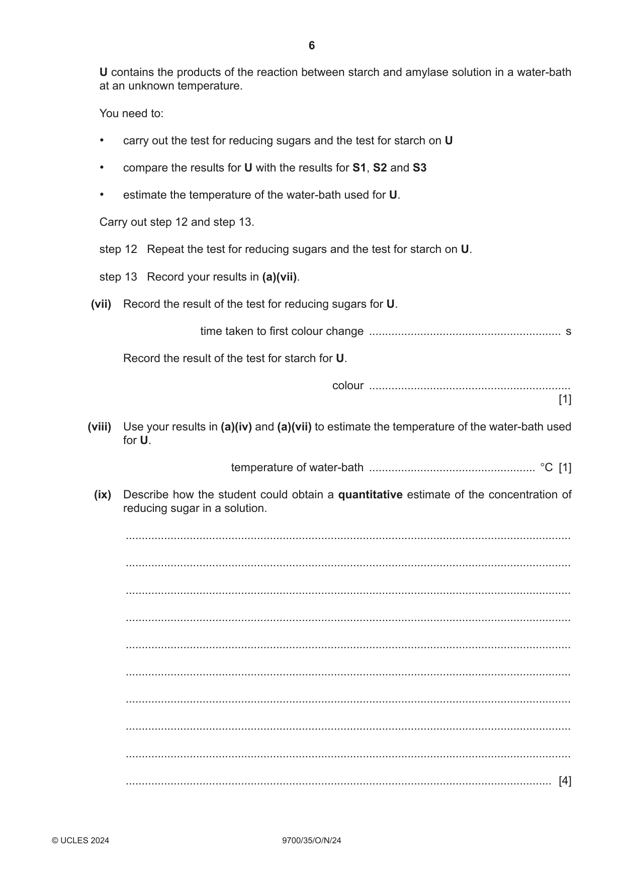 Cambridge A Level Biology 9700 2024 Oct/Nov Paper 3 · Variant 5 question paper, page 6 of 12