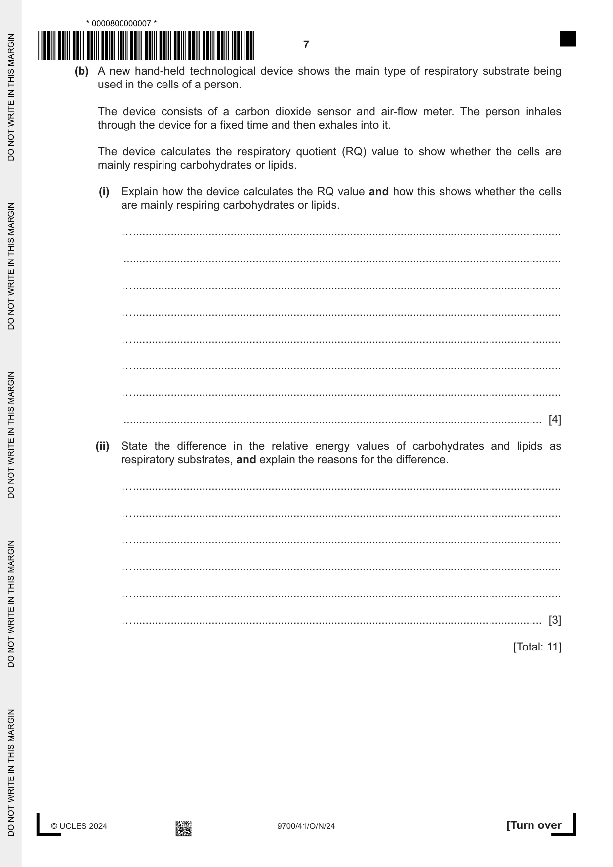 Cambridge A Level Biology 9700 2024 Oct/Nov Paper 4 · Variant 1 question paper, page 7 of 24