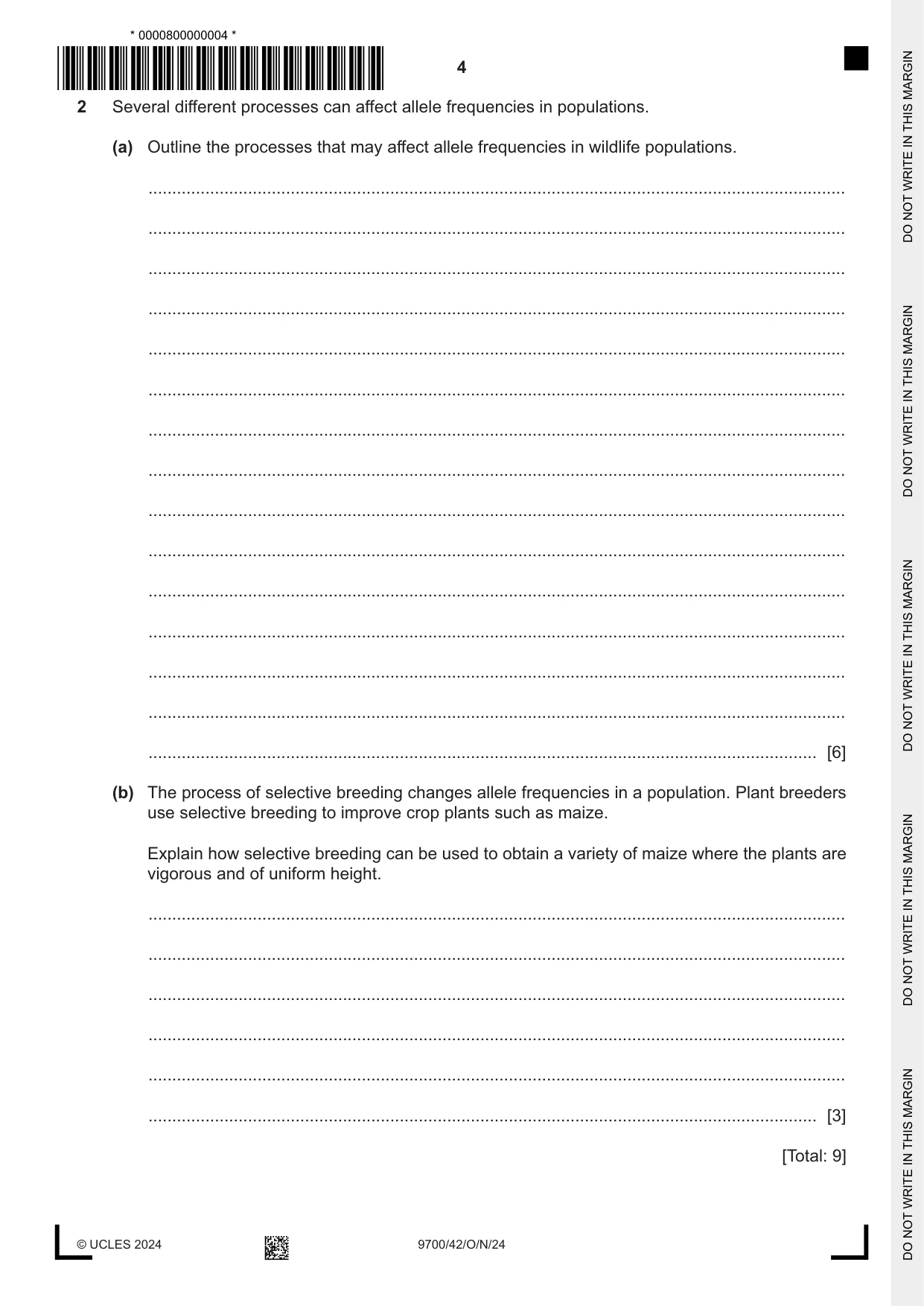 Cambridge A Level Biology 9700 2024 Oct/Nov Paper 4 · Variant 2 question paper, page 4 of 24